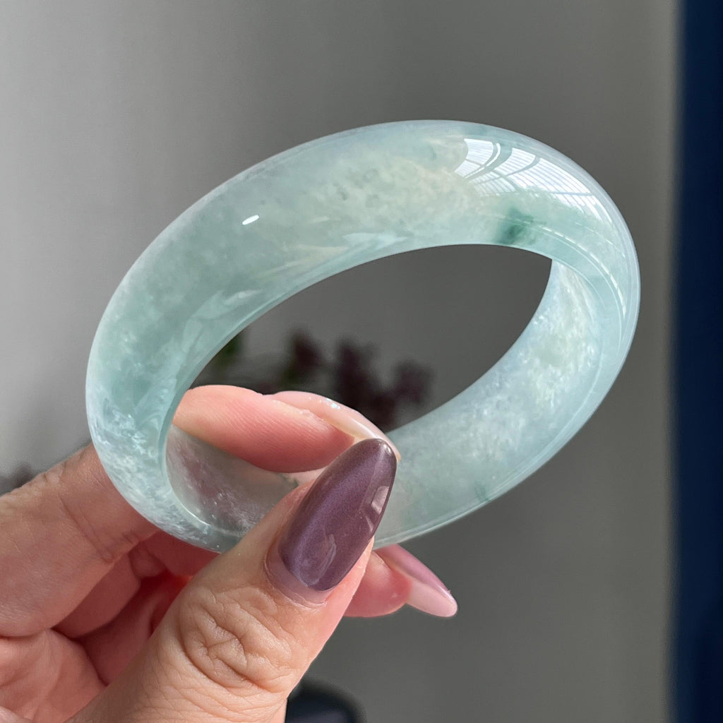 冰种飘花宽版轮胎镯（55圈）（yc197809）