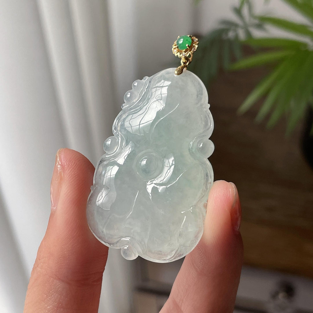 18K金镶 糯冰种淡晴水荷叶吊坠 （yc705847）