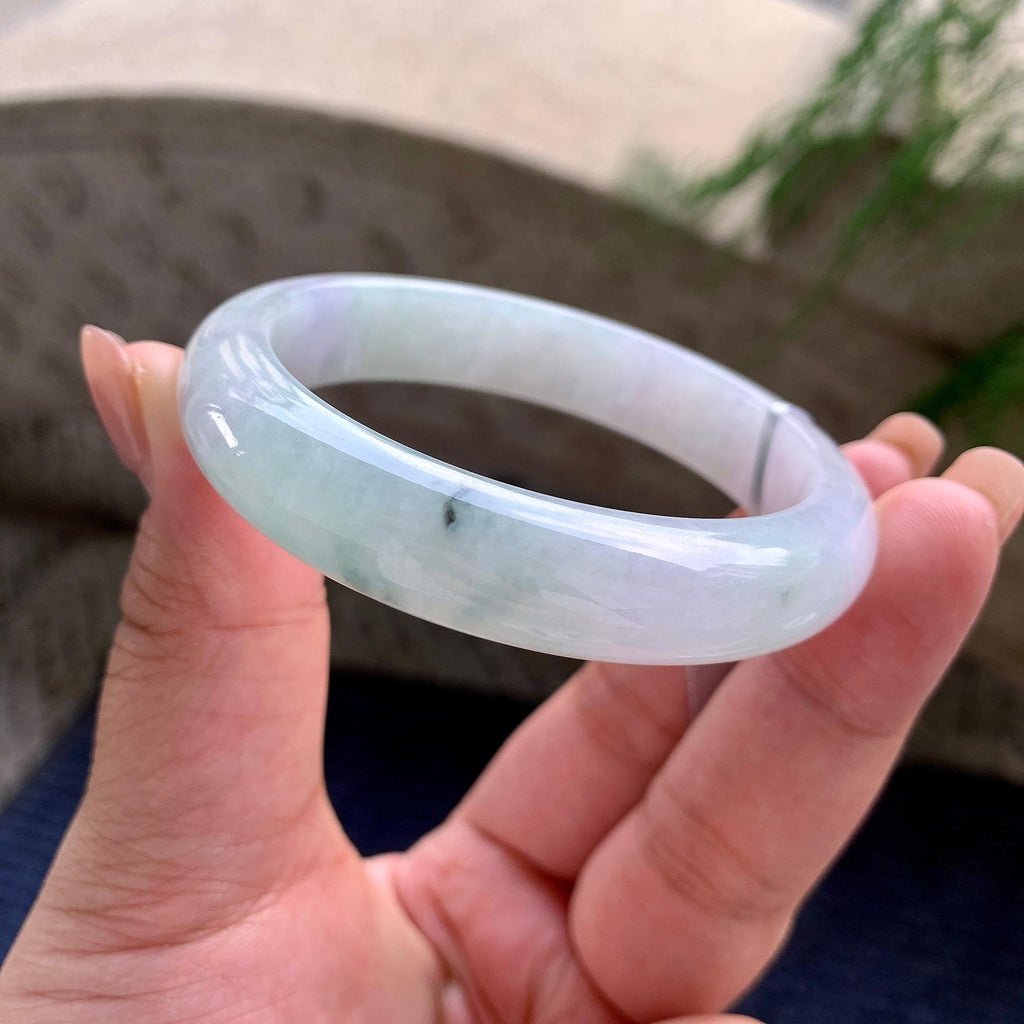 细糯种淡紫底飘蓝花正圈平安镯 54.7圈口 天然缅甸A货翡翠（yc524425）