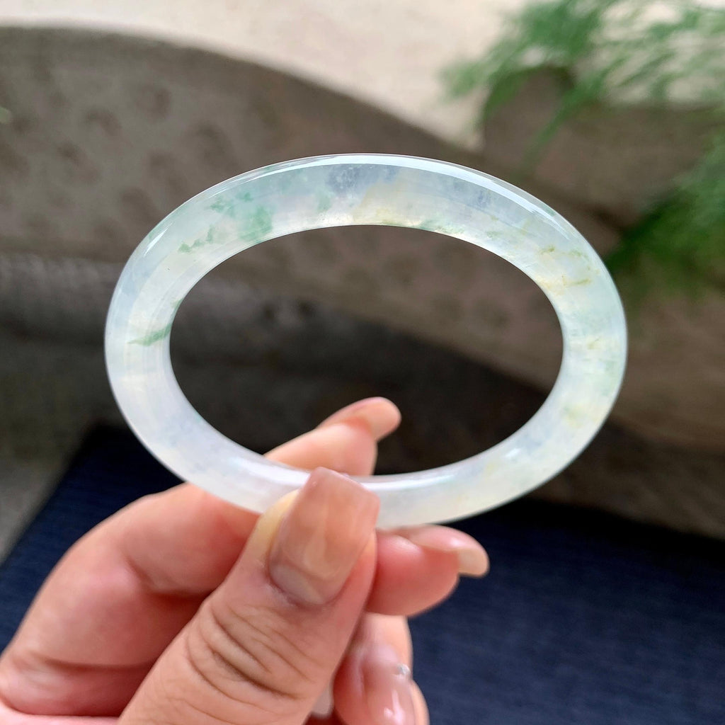 小圈口 糯冰种飘蓝花贵妃手镯 50.8圈口 天然缅甸A货翡翠（yc701189）