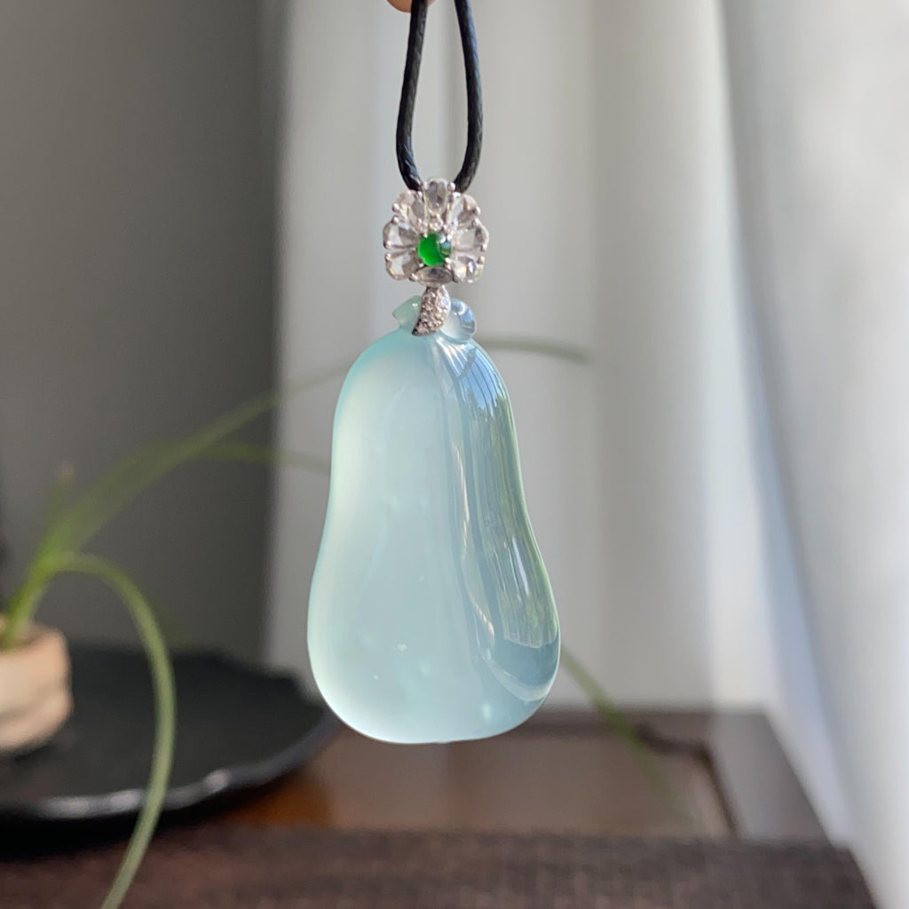 18k金钻镶冰种晴底福瓜吊坠（yc264934）