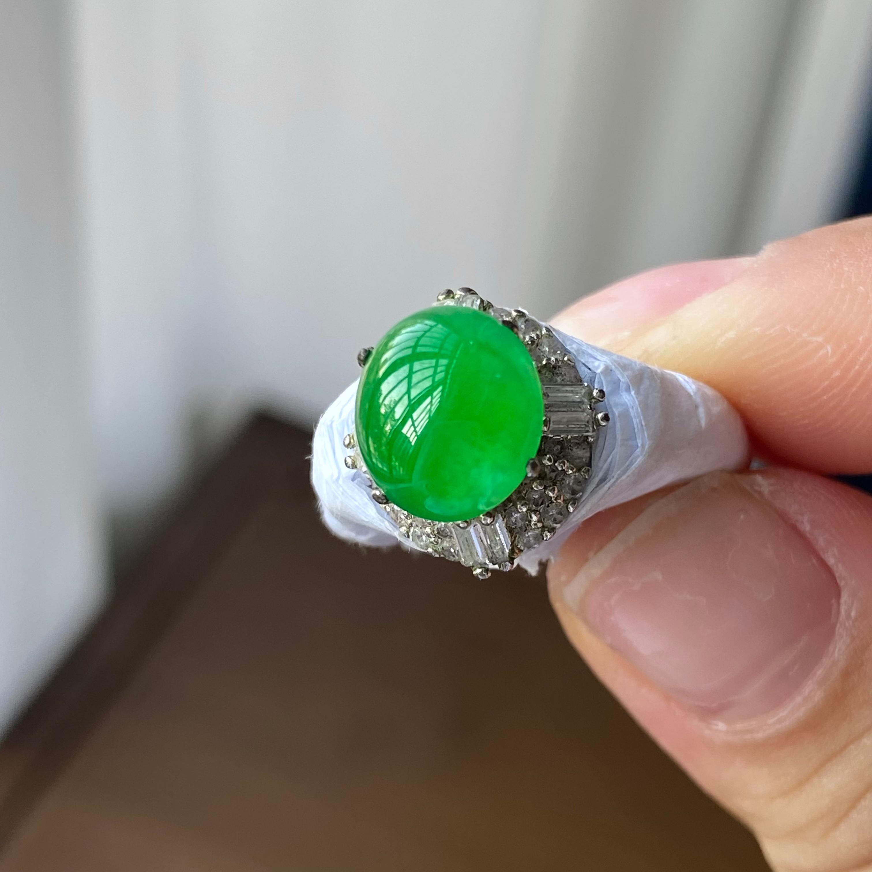 糯冰种满绿裸石蛋面（yc304215）