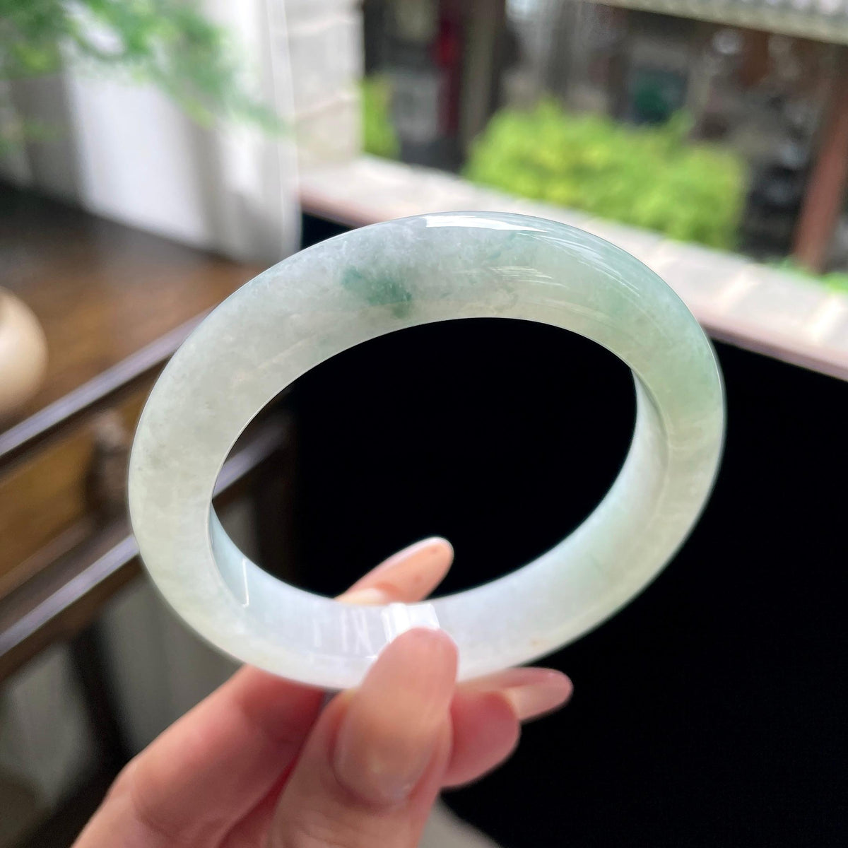 糯种飘花正圈平安镯 54.5圈 天然缅甸A货翡翠（yc696427）