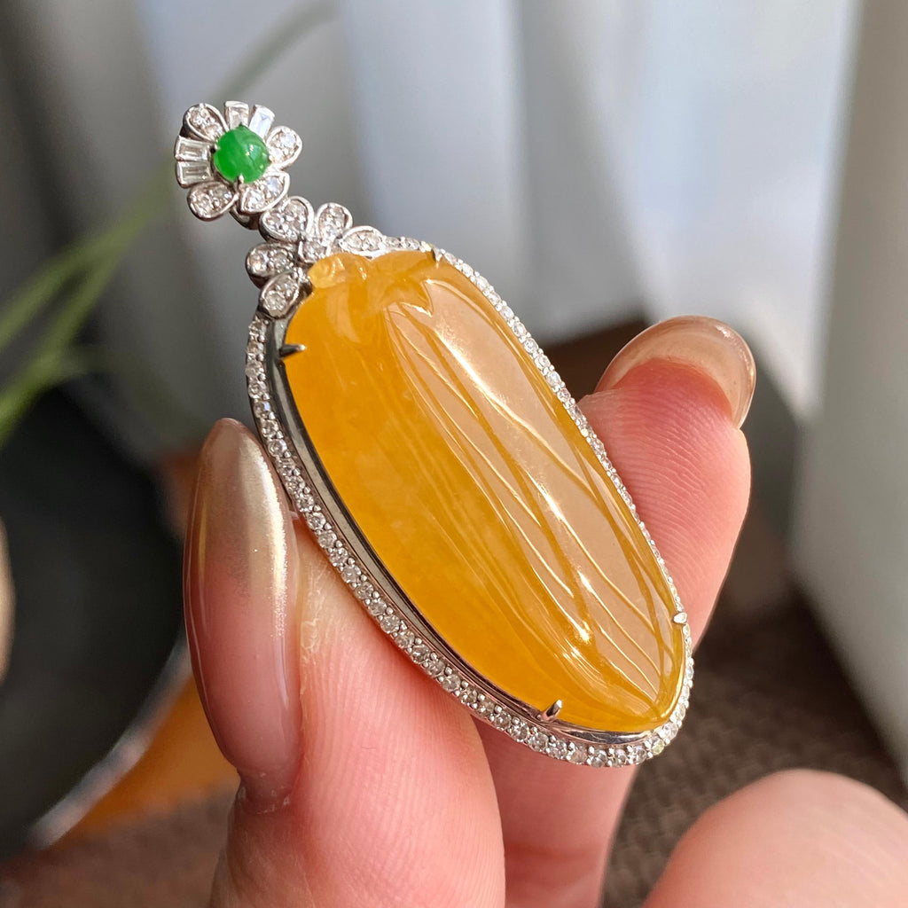 18k金钻镶冰种黄翡福瓜吊坠（yc266193）