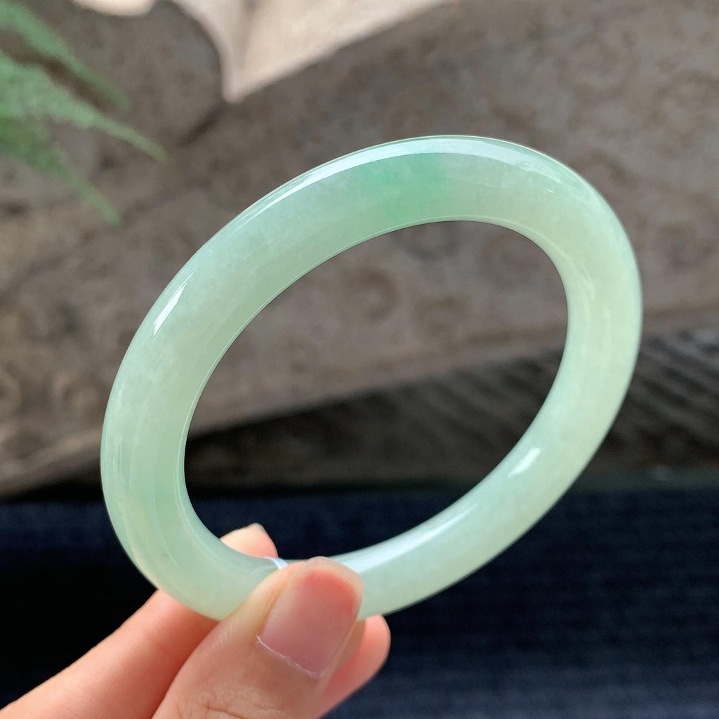 细糯种晴水绿圆条手镯 58.3圈 （yc694796）