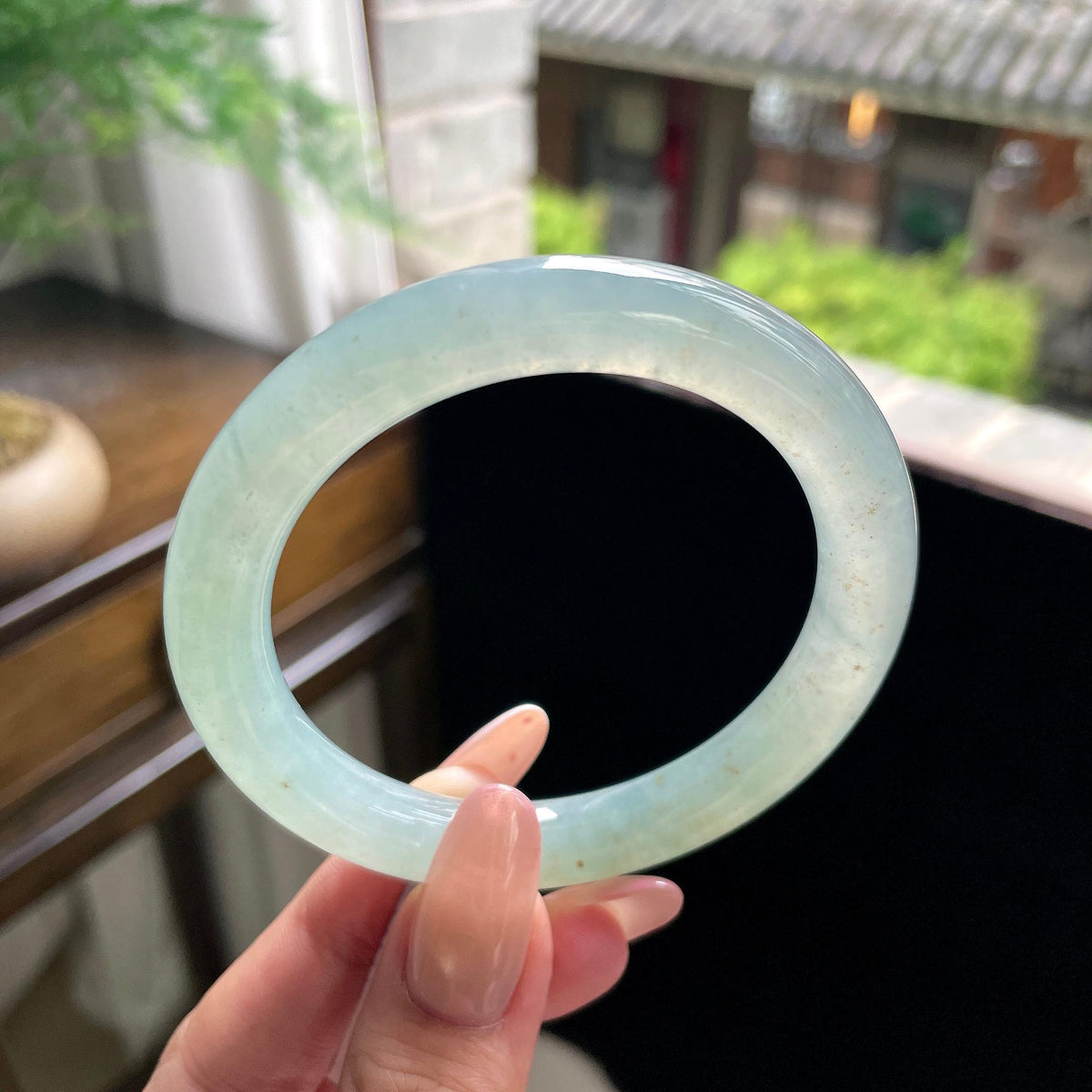 糯冰种冰晴水晴绿洒金圆条 56.3圈 天然缅甸A货翡翠（yc696403）