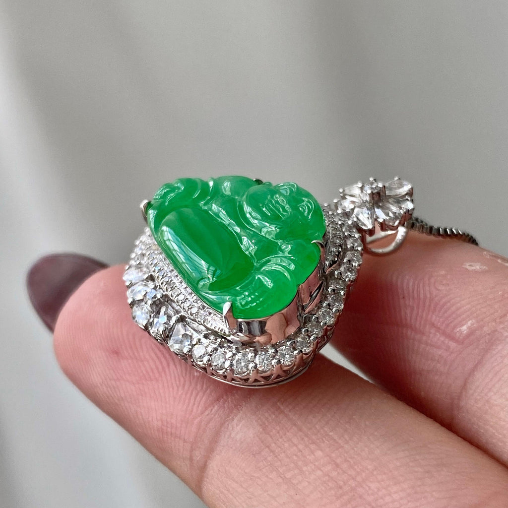 18k金钻镶冰种满绿佛公吊坠（yc204857）