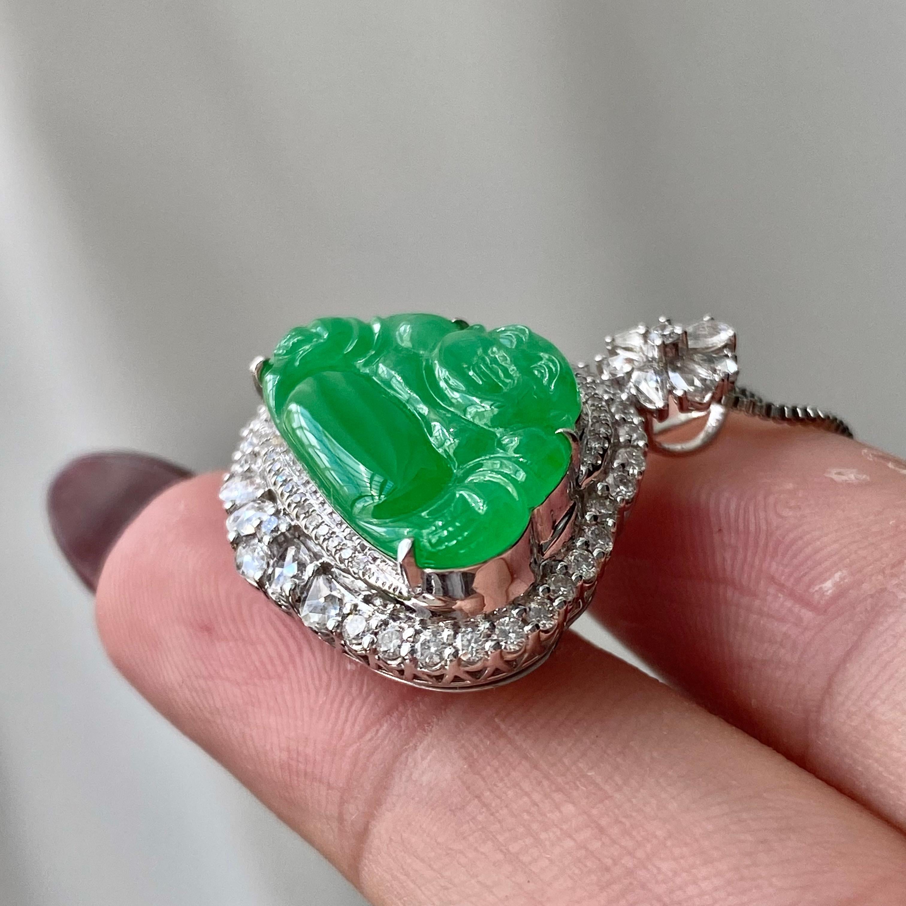 18k金钻镶冰种满绿佛公吊坠（yc204857）