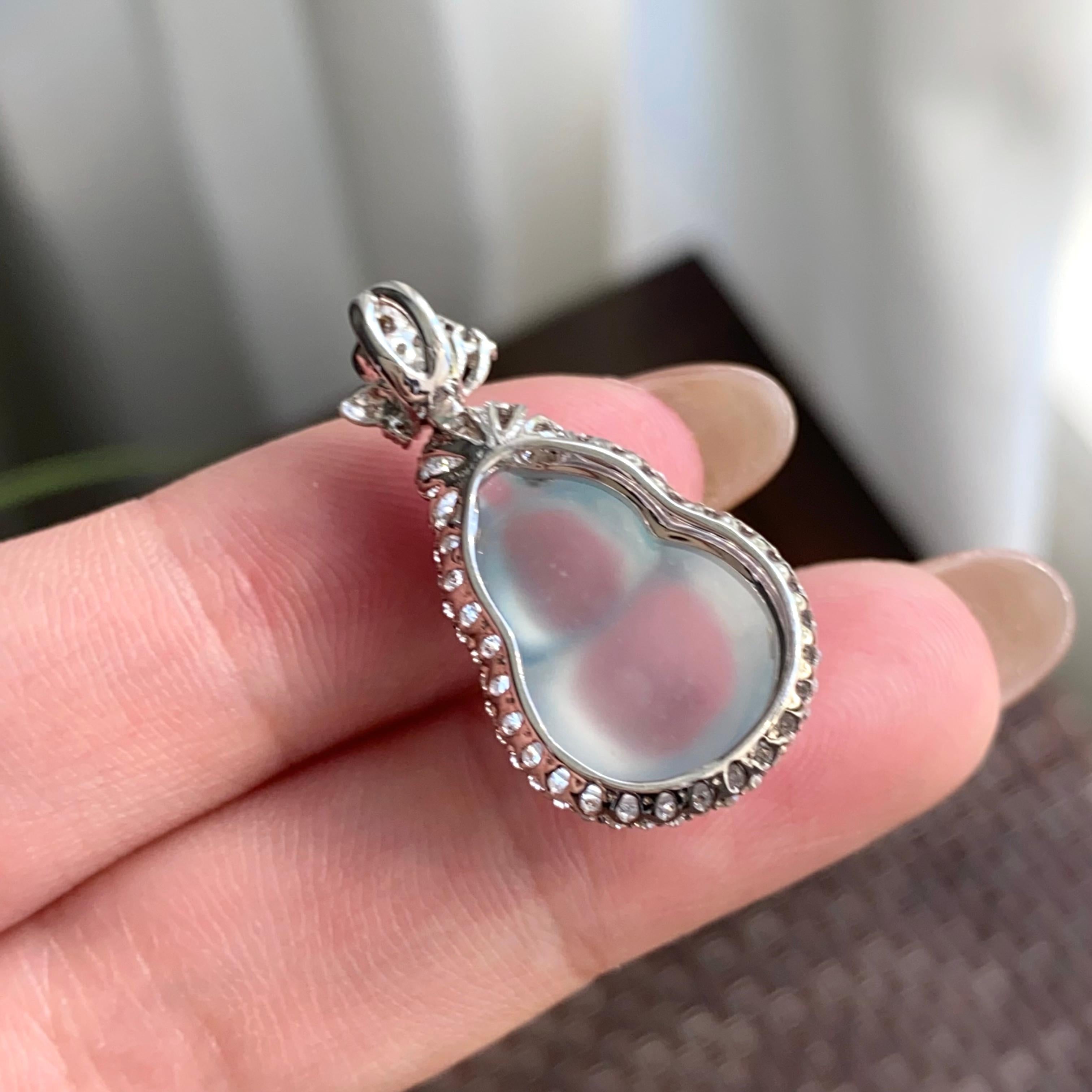 18k金钻镶高冰种白月光葫芦吊坠（yc264949）