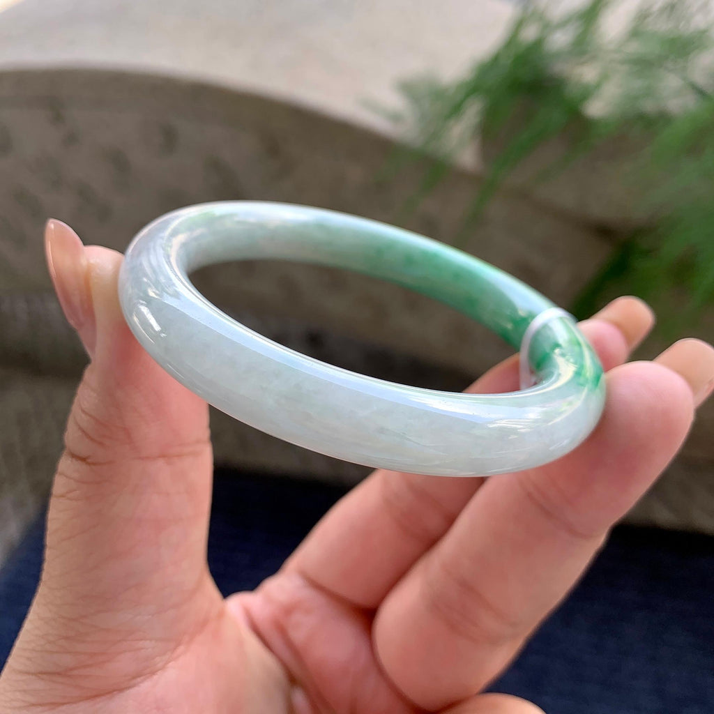 糯种飘翠绿圆条手镯 52圈口 （yc699445）
