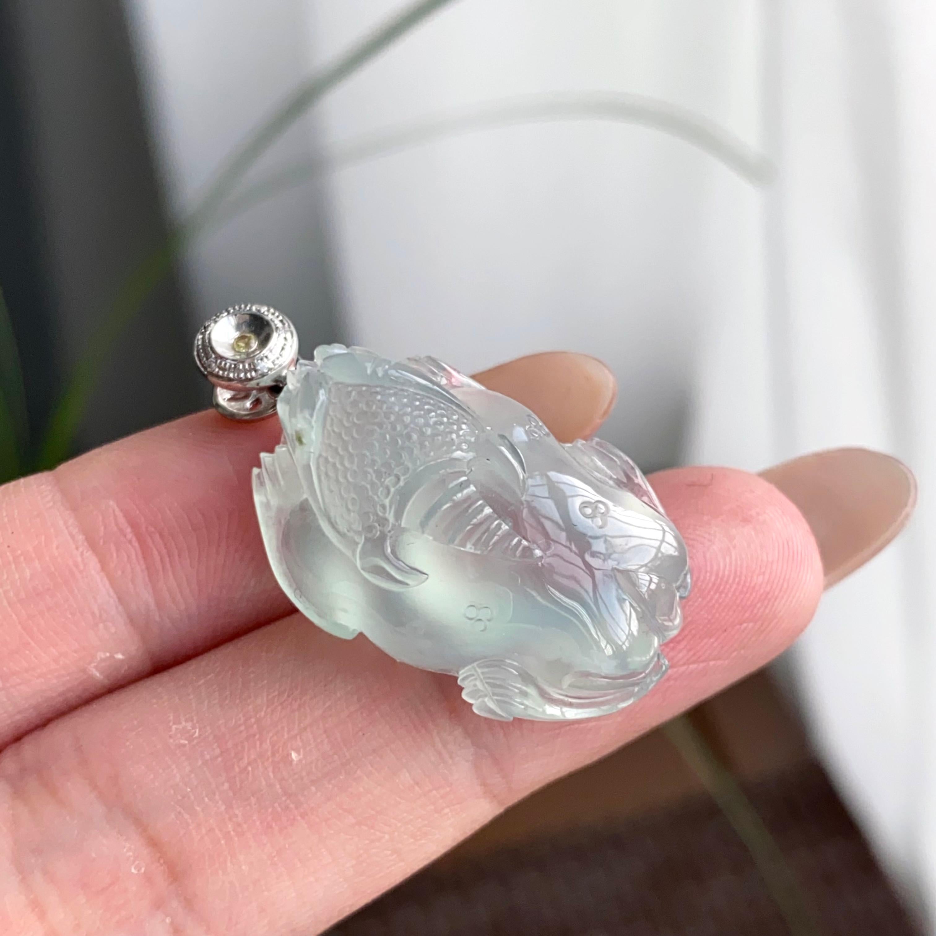 18k金钻镶冰种淡晴底貔貅吊坠（yc250174）