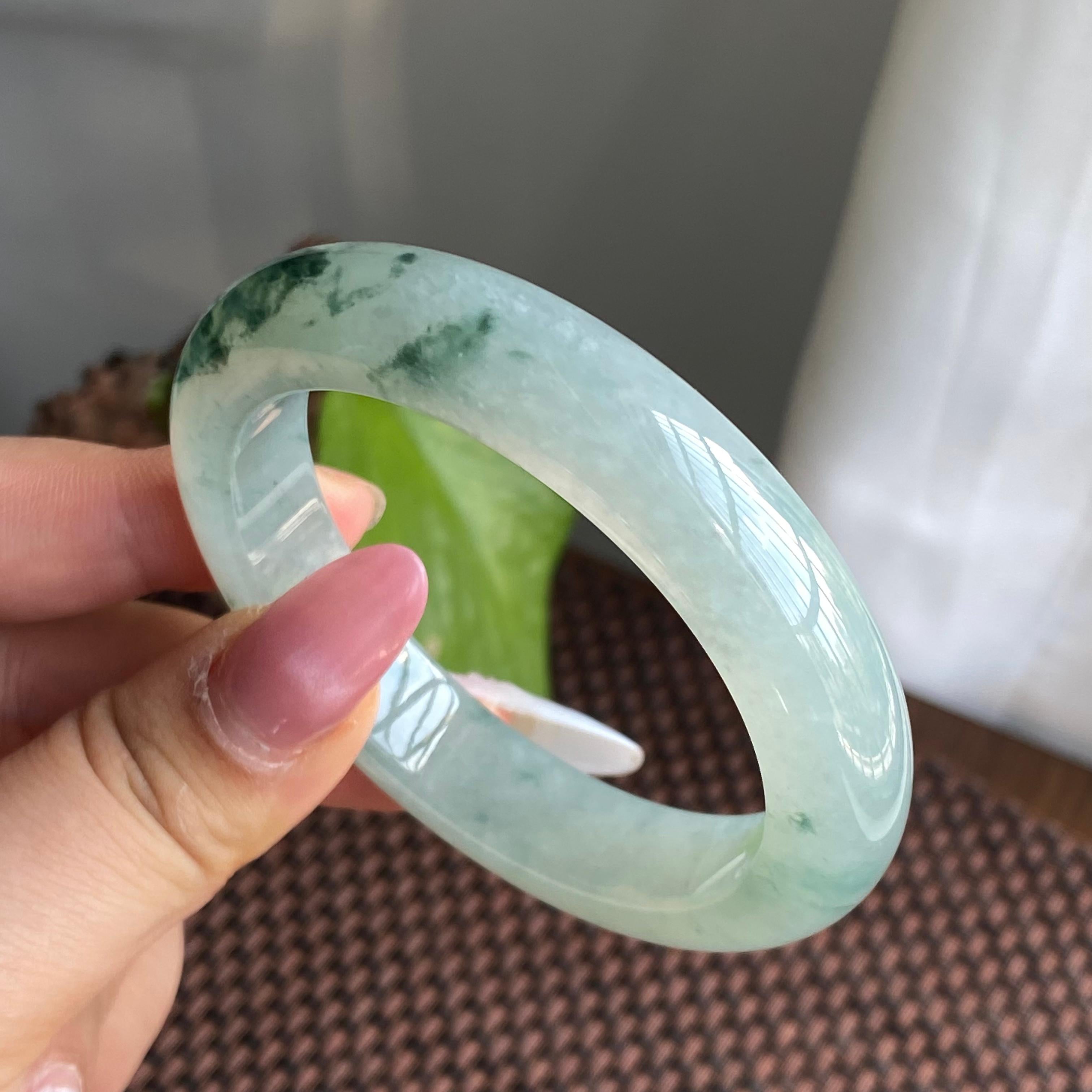 糯冰种飘花正圈手镯（54圈）（yc280885）