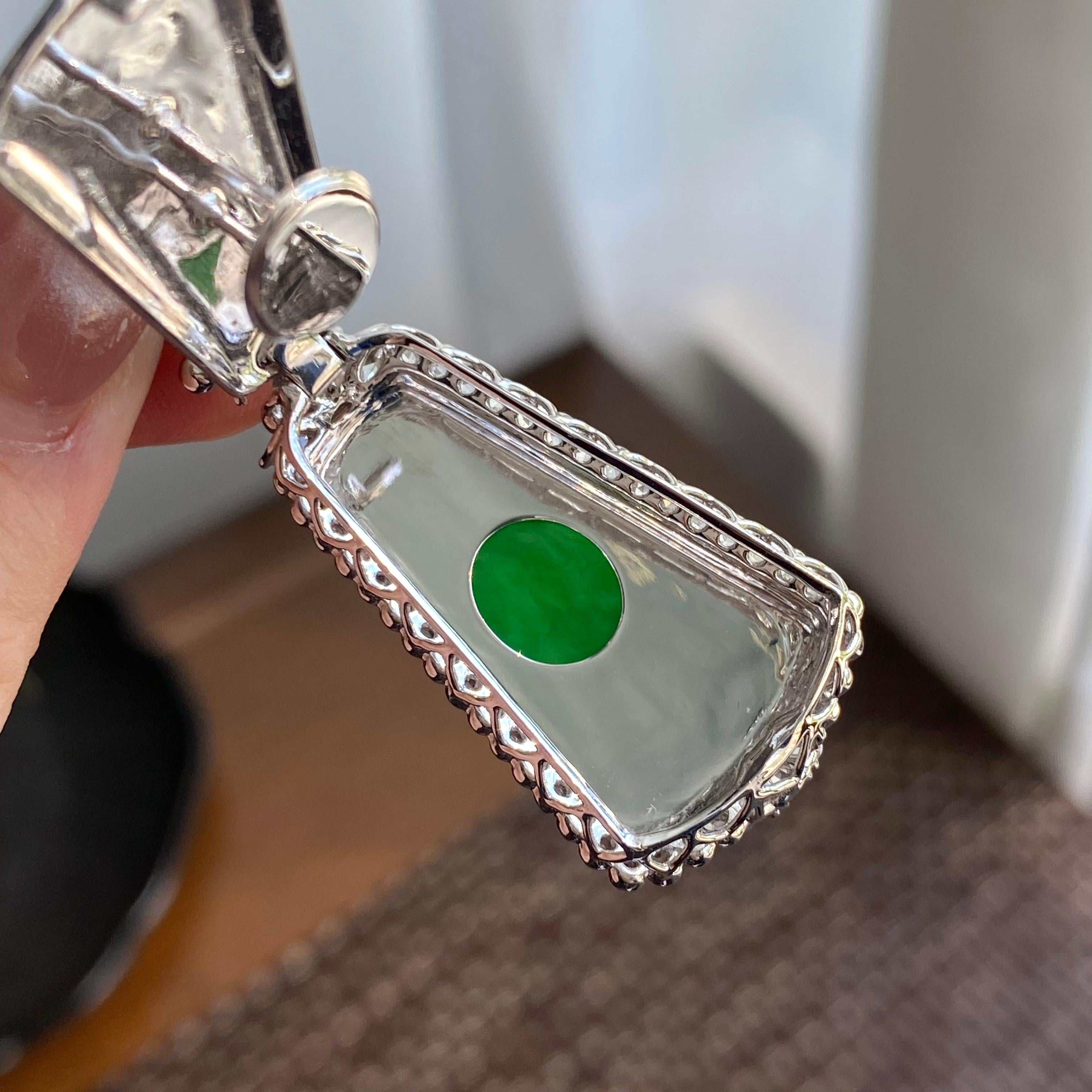 18k金钻镶冰种阳绿无事牌吊坠（yc266197）