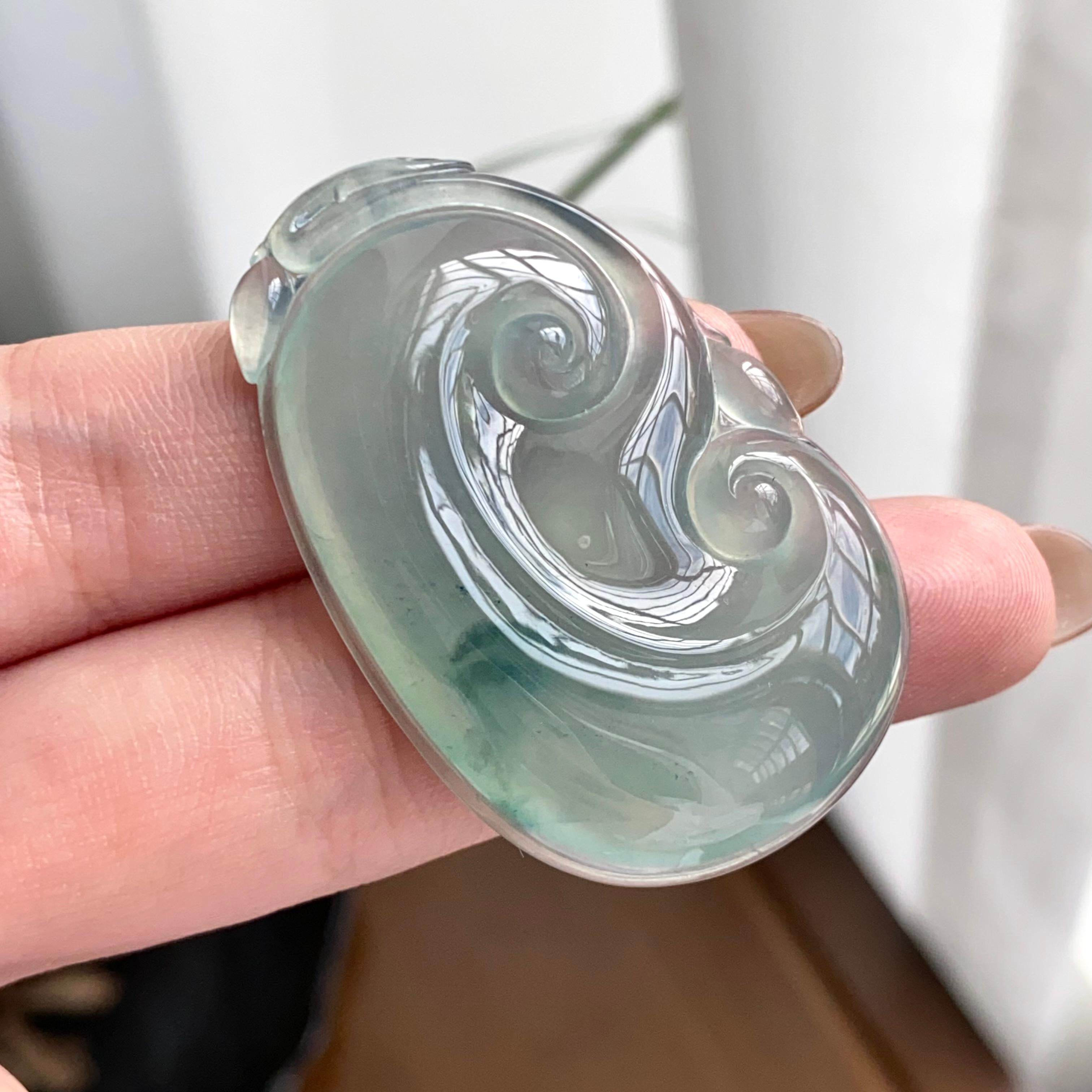 冰种蓝底飘花如意吊坠（yc262756）