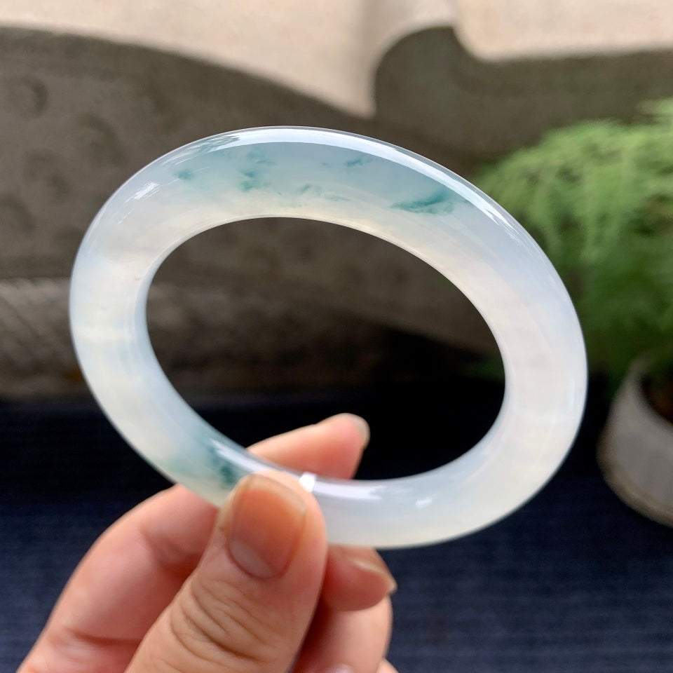 糯冰种飘花圆条手镯（54mm）（yc089909）
