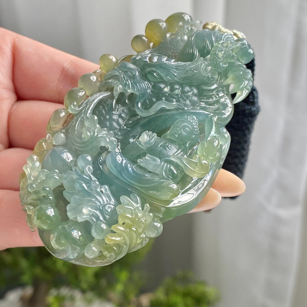 糯冰种双彩神龙护主牌吊坠（yc214691）