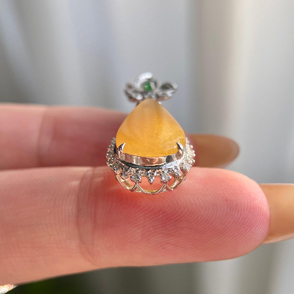 18k金钻镶冰种黄翡水滴吊坠（yc216836）