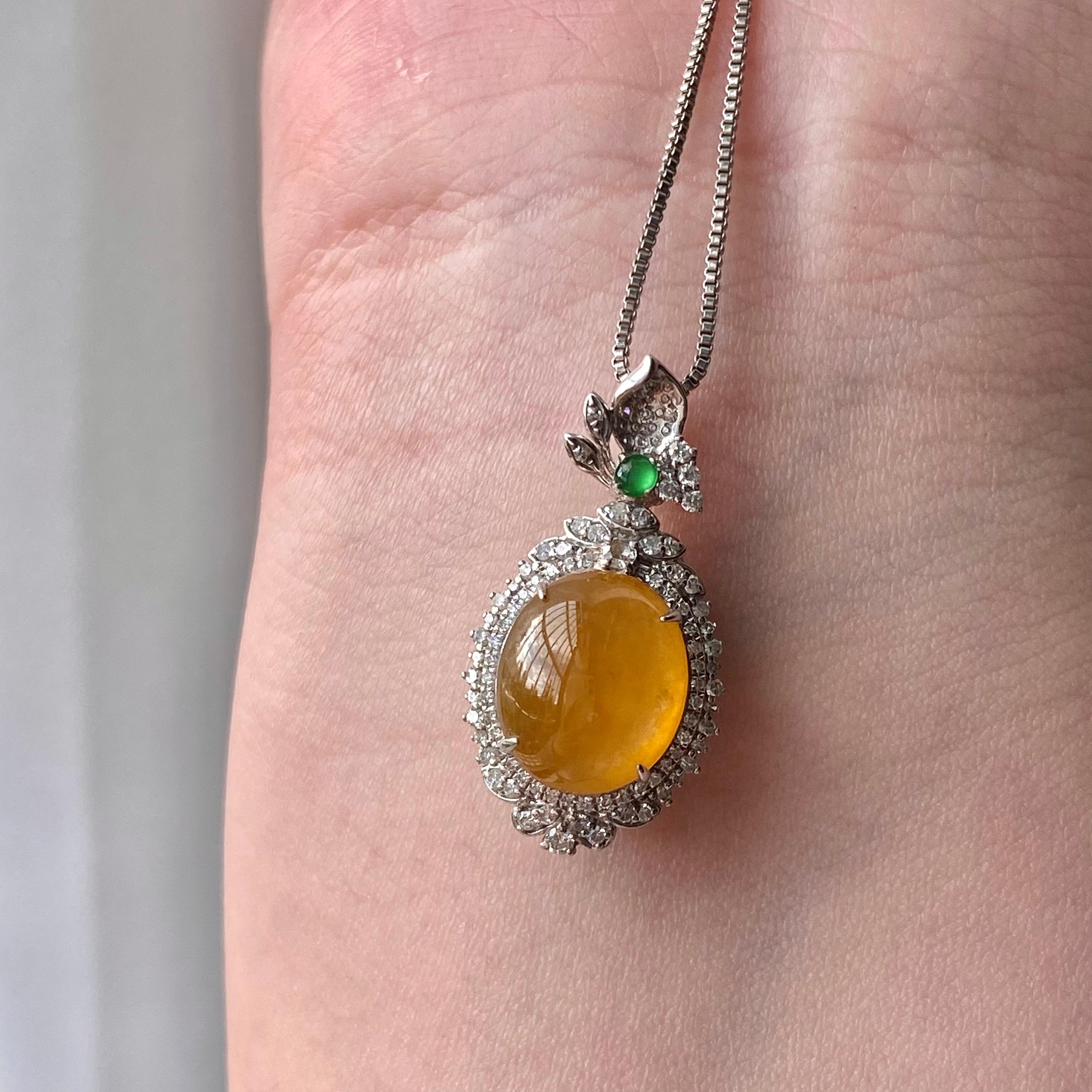 18k金钻镶冰种黄翡蛋面吊坠（yc204916）