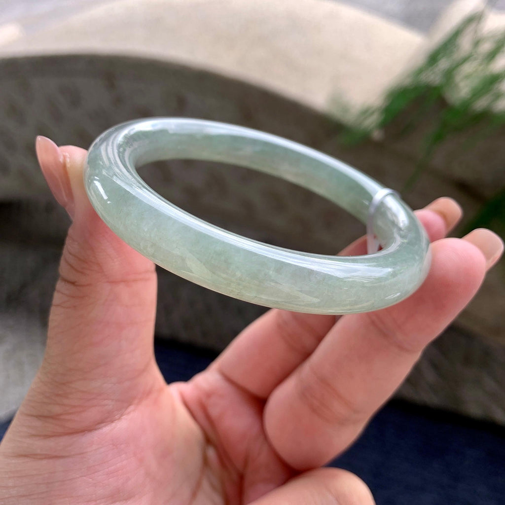 细糯种油青圆条手镯 55圈口 天然缅甸A货翡翠（yc532859）