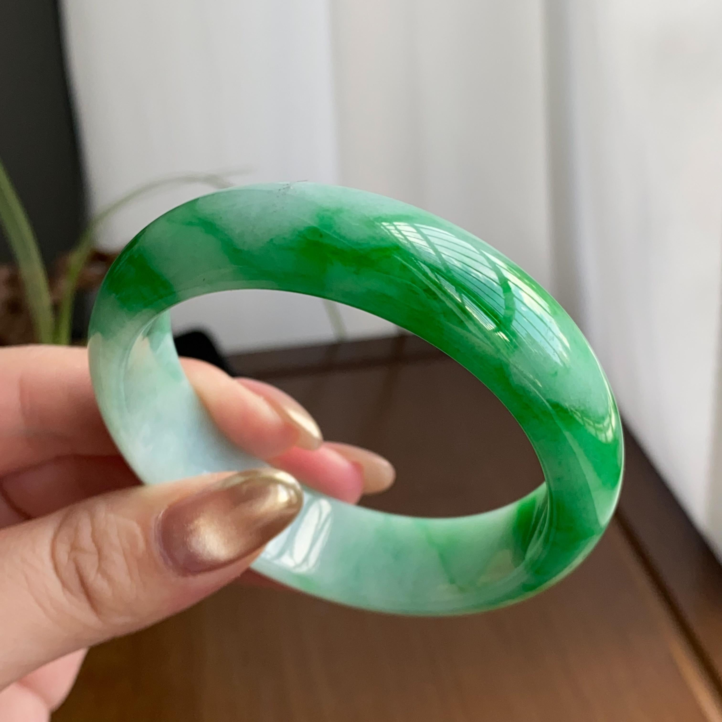 细糯种辣阳绿色花平安镯（56圈）（yc258987）