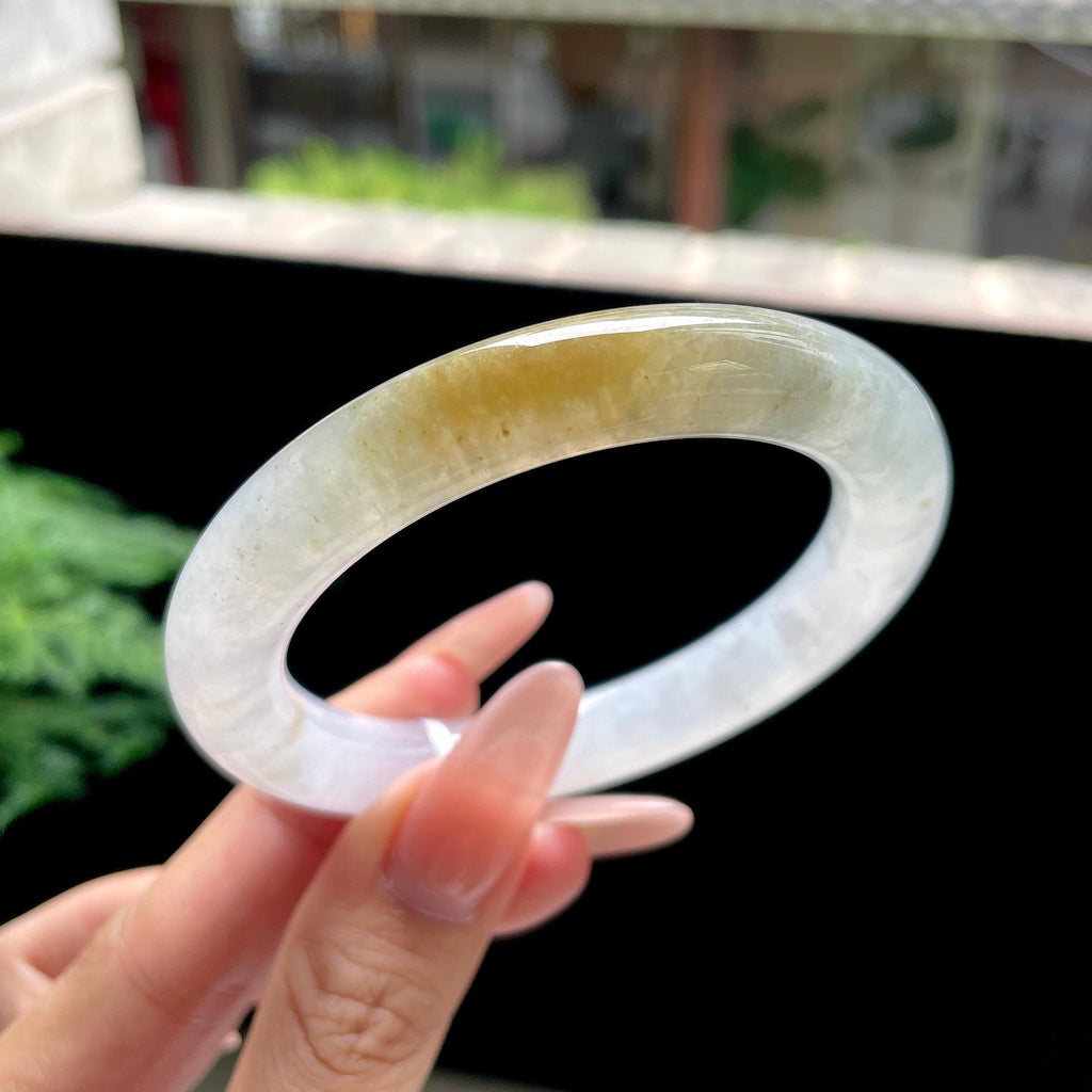 细糯种黄翡圆条 54圈口 天然缅甸A货翡翠（yc527794）