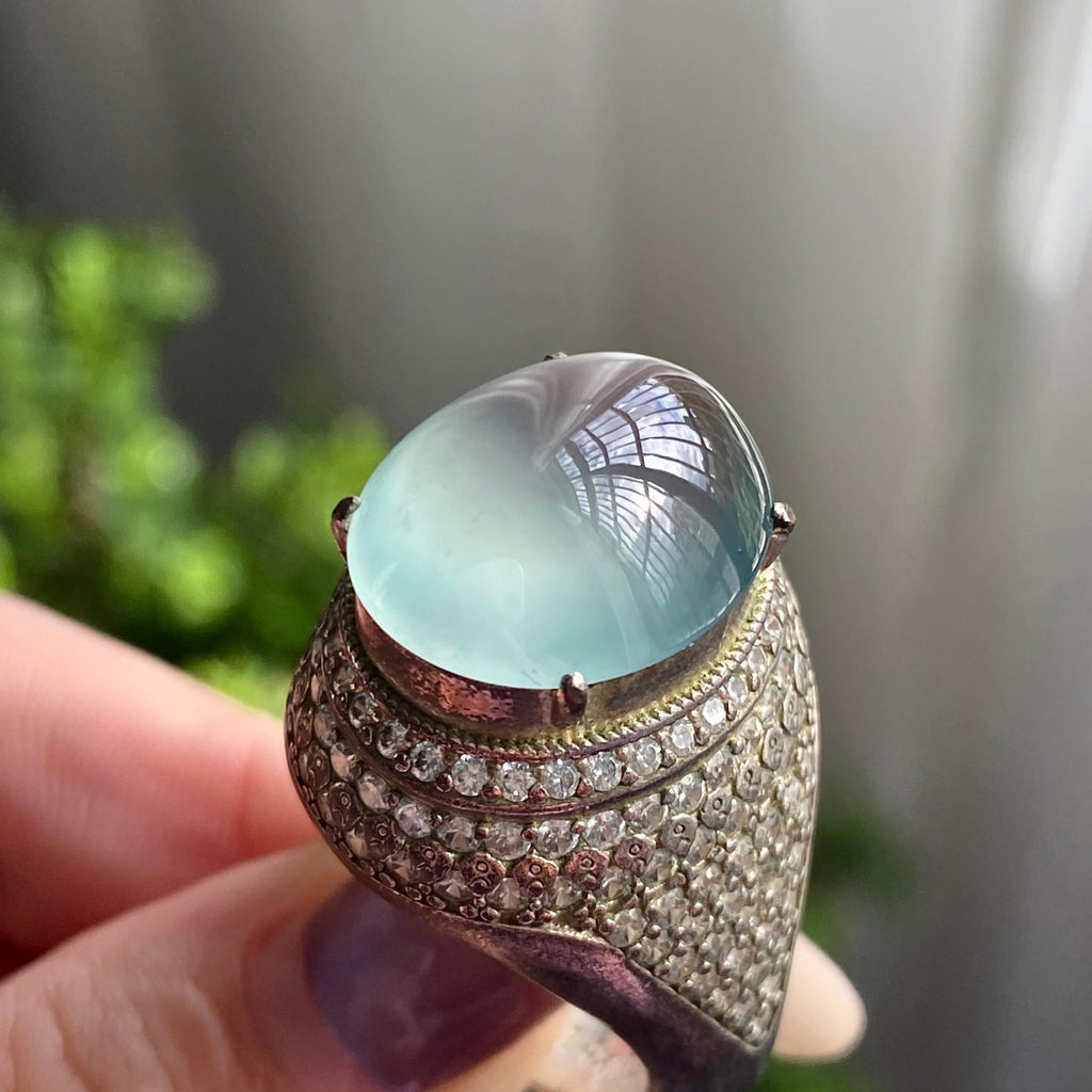 冰玻种蓝底蛋面戒面裸石（yc199651）