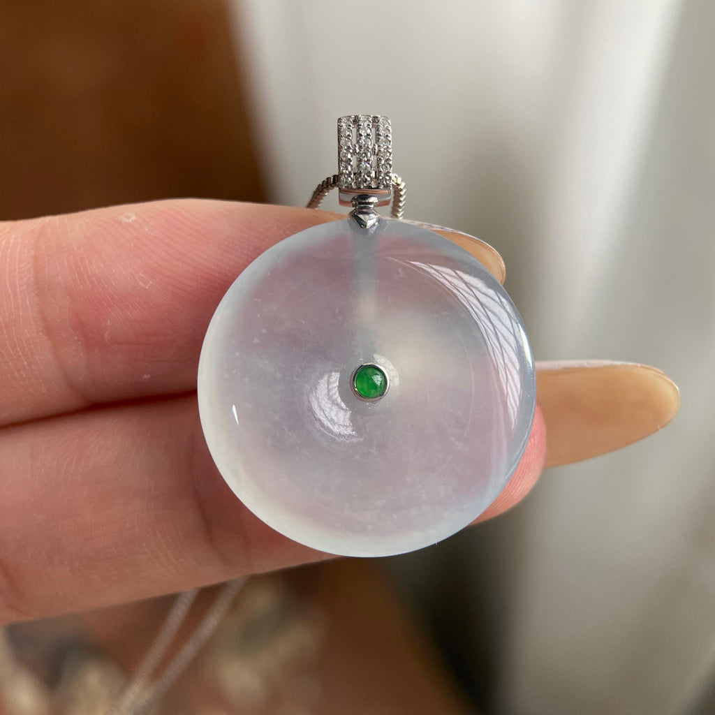 18k金钻镶冰种白月光平安扣吊坠（yc223794）