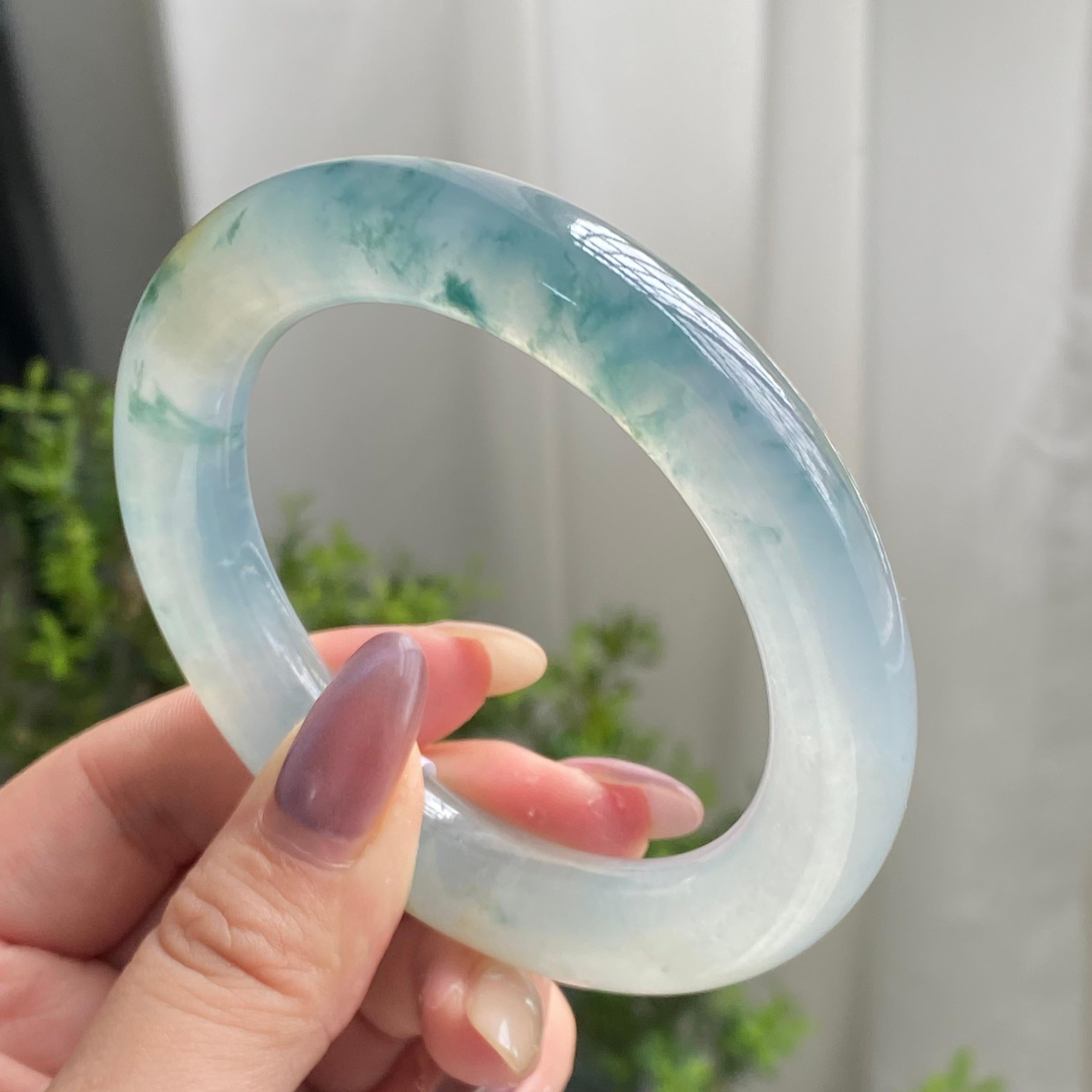 冰种飘花洒金圆条手镯（58圈）（yc199710）