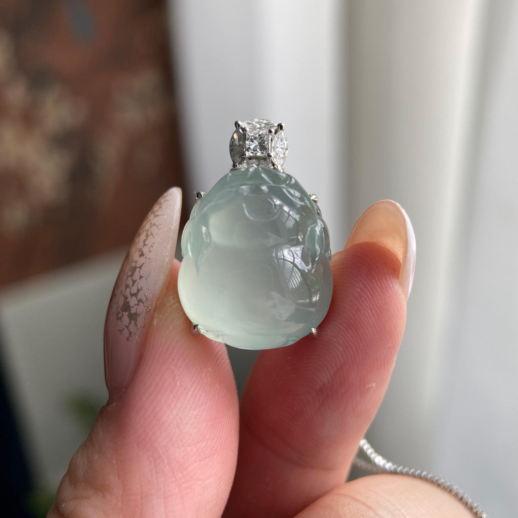 18k金钻镶冰种晴底貔貅吊坠（yc209938）