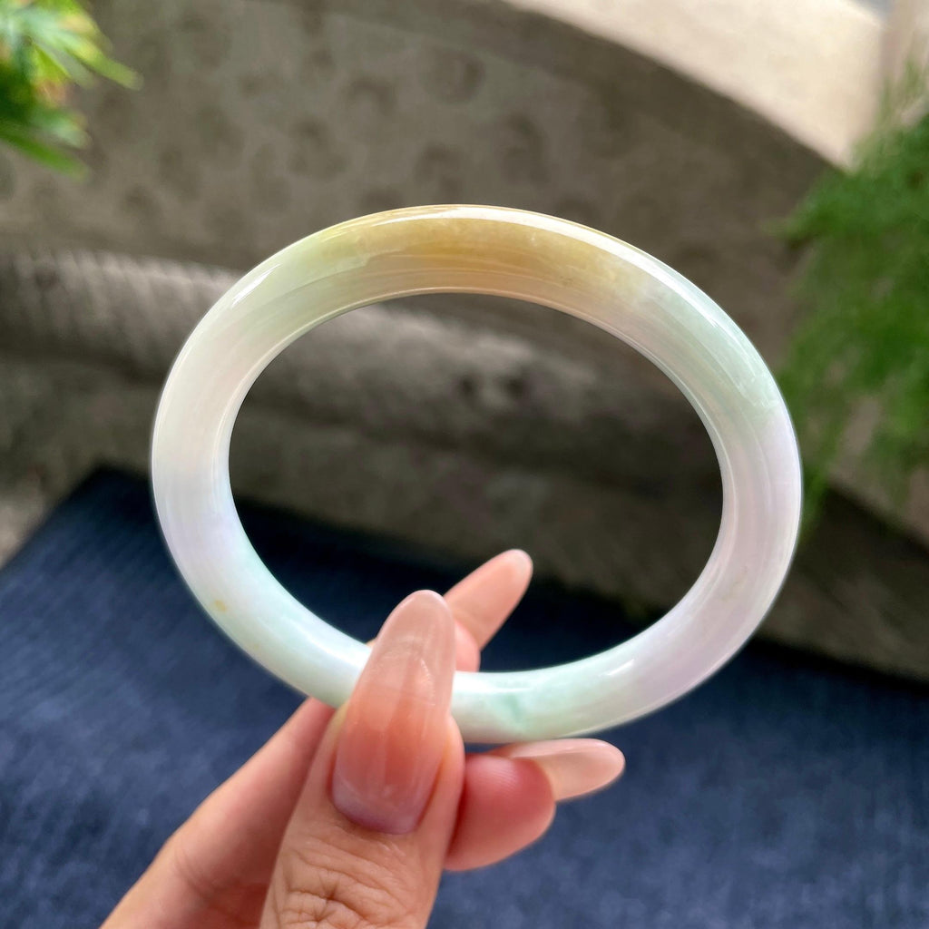 糯种黄翡圆条美人条 57圈口 天然缅甸A货翡翠（yc530800）