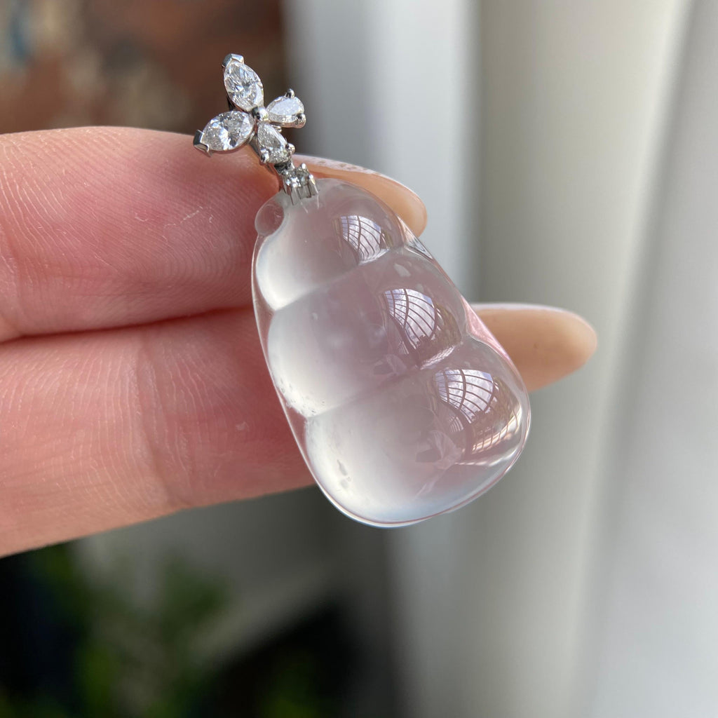 18k金钻镶高冰种雪花棉福豆吊坠（yc209944）