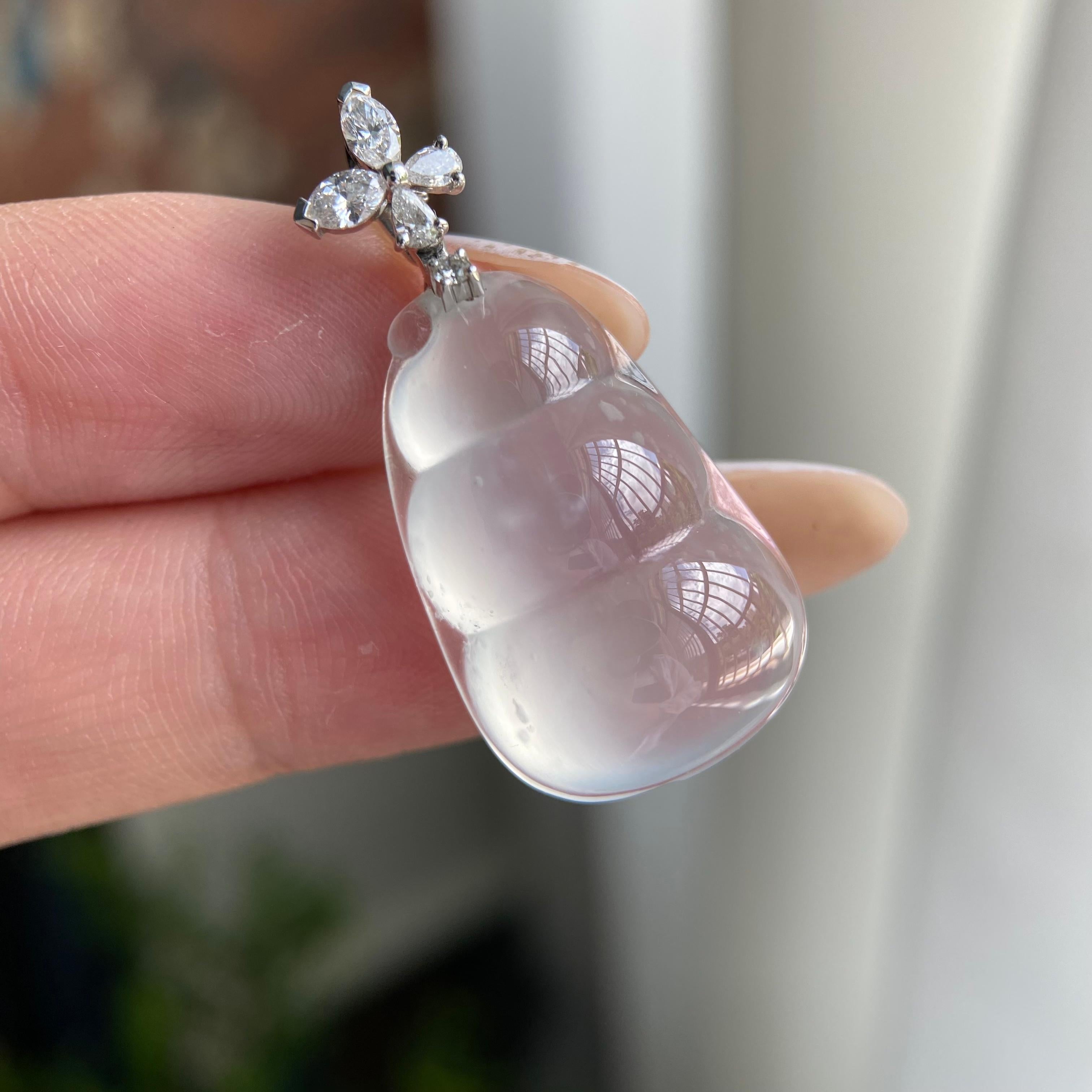 18k金钻镶高冰种雪花棉福豆吊坠（yc209944）