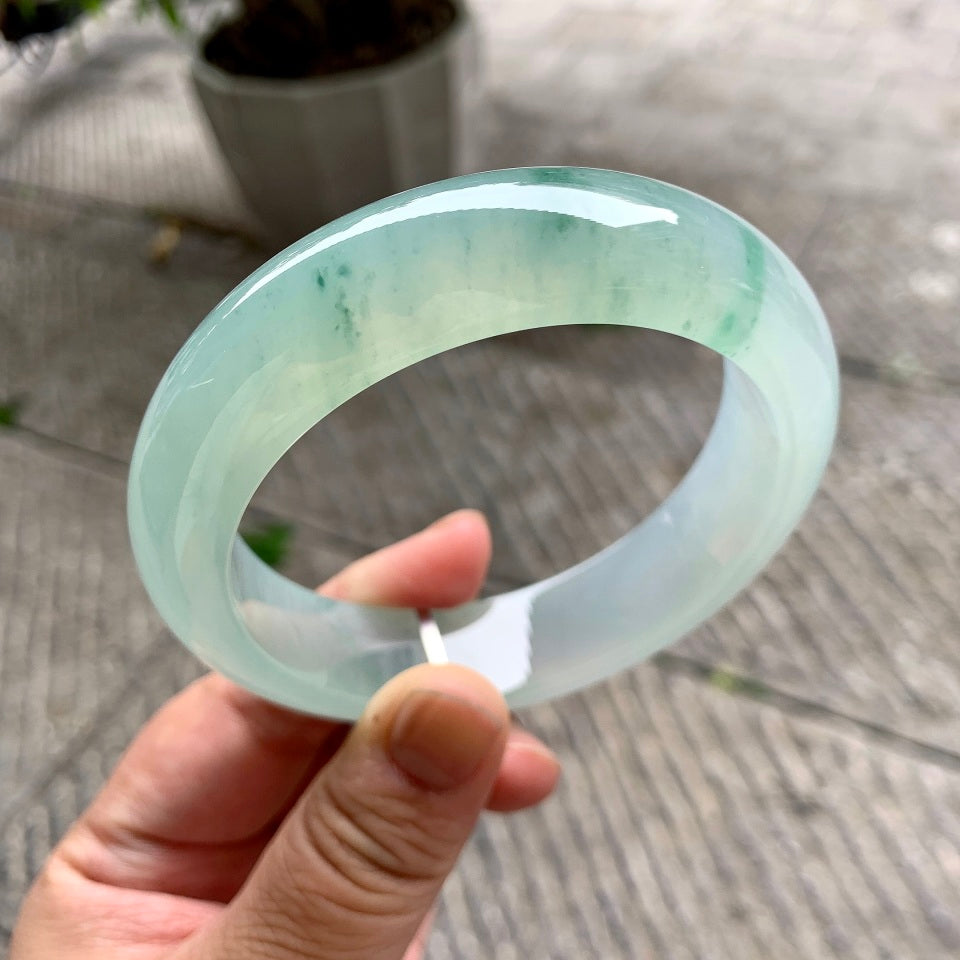 糯冰种飘花宽版轮胎手镯（63.6mm）（yc110990）