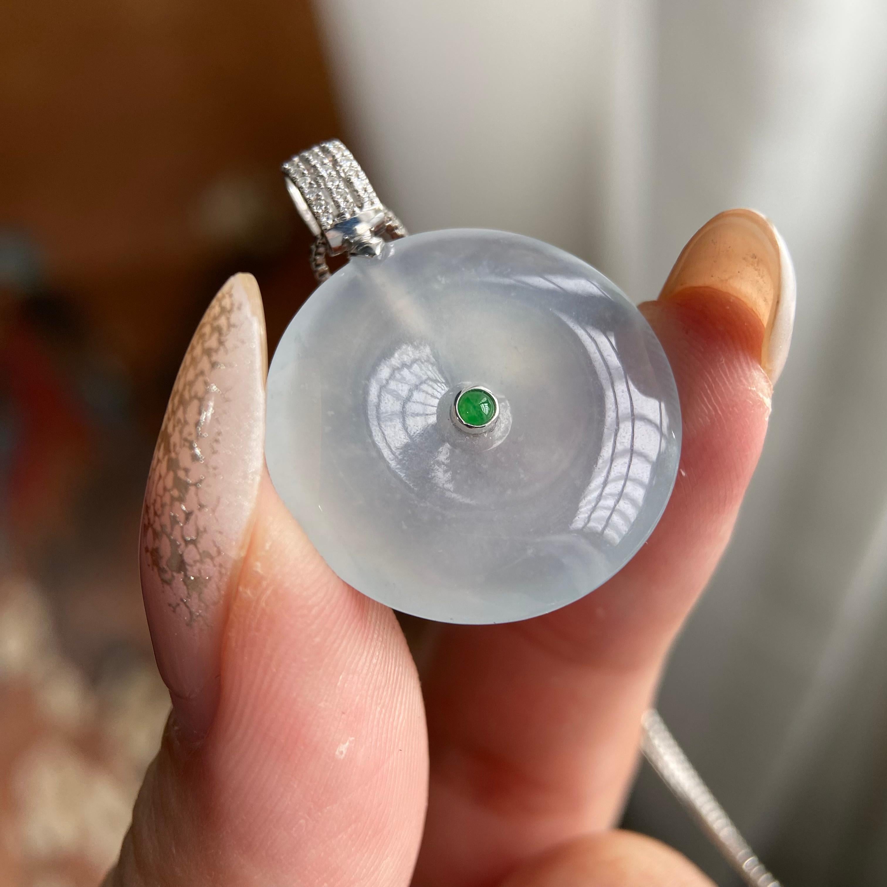 18k金钻镶冰种白月光平安扣吊坠（yc223794）