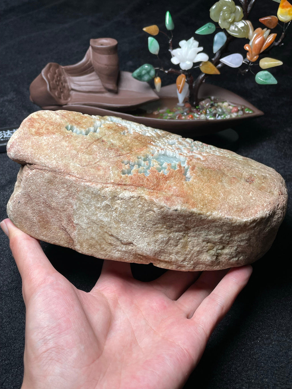 木那开窗白底飘花手镯料（yc488880）