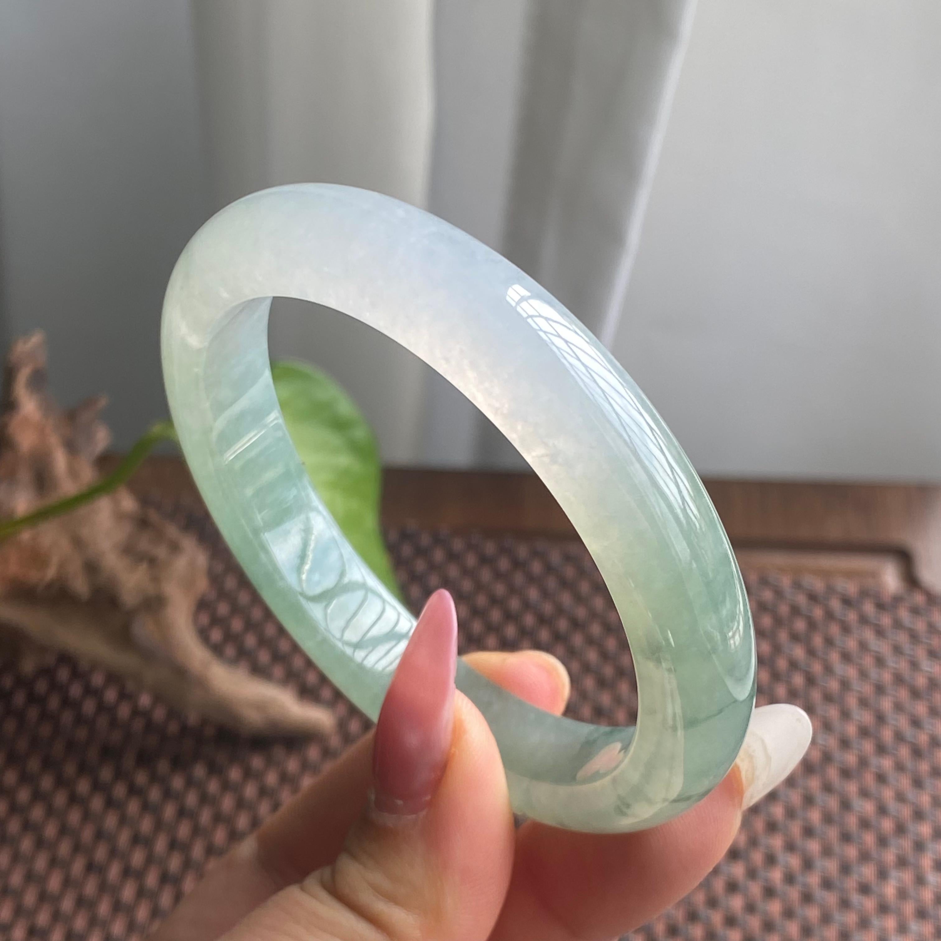 糯冰种飘花正圈手镯（59圈）（yc280809）