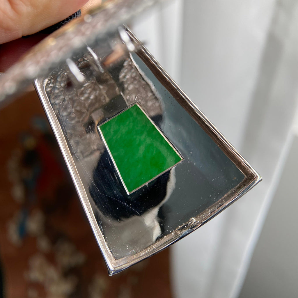 18k金钻镶冰种辣阳绿无事牌吊坠（yc224121）