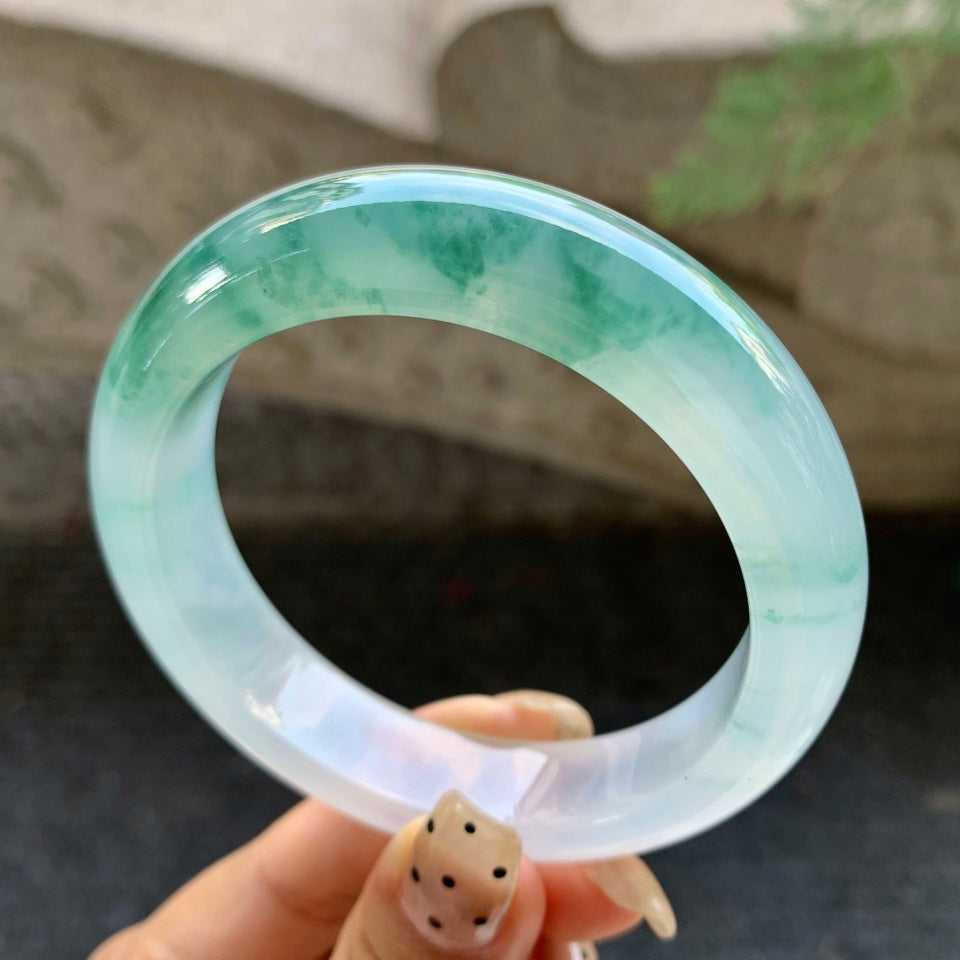 糯冰飘花翡翠平安镯（57.8mm）（yc028627）