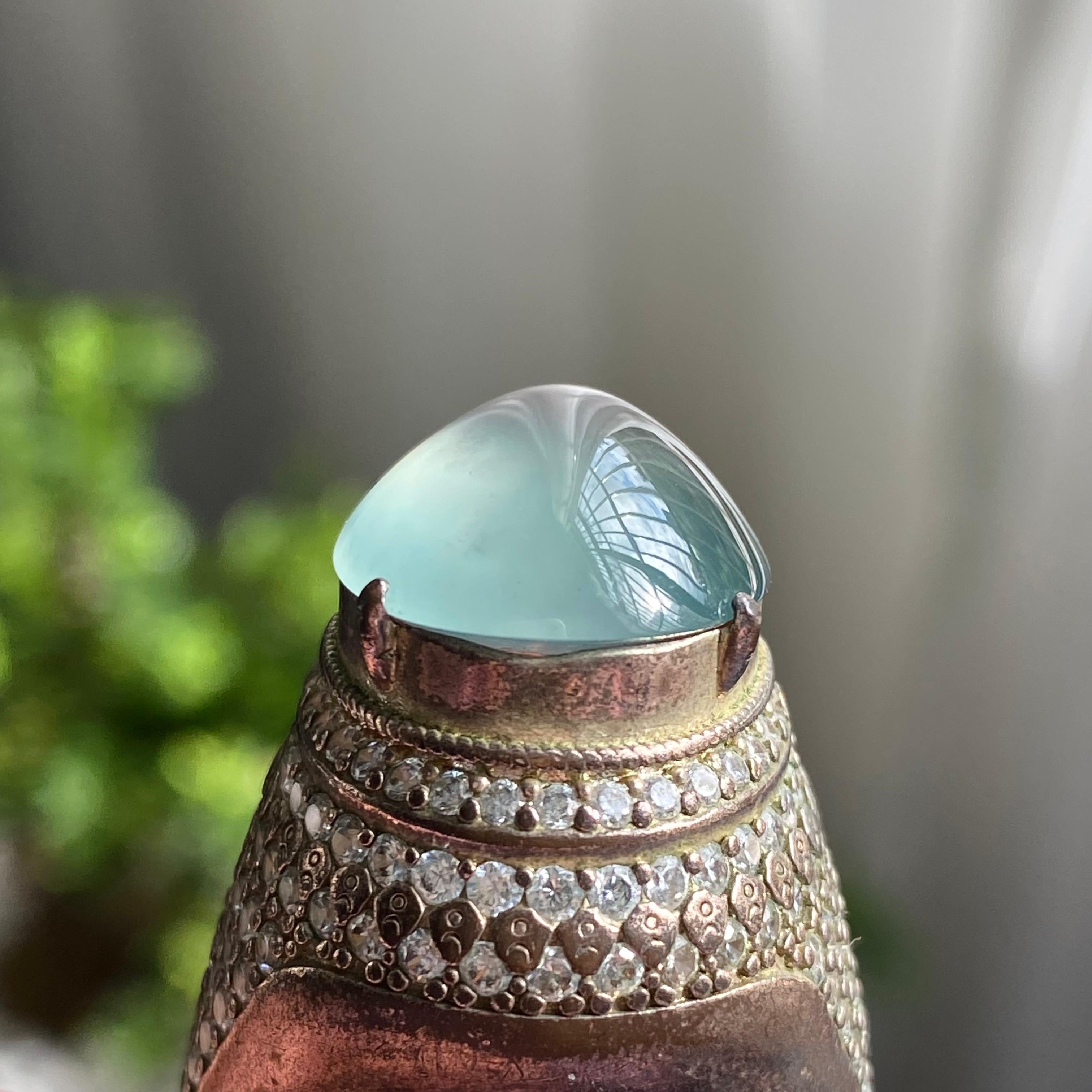 冰玻种蓝底蛋面戒面裸石（yc199651）