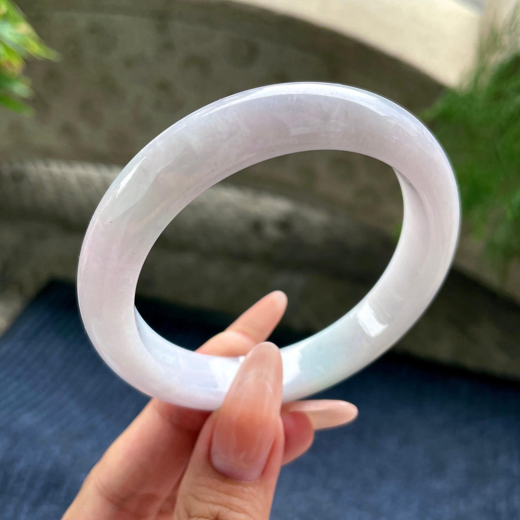 大圈口 糯种淡粉紫正圈平安镯 59圈口 天然缅甸A货翡翠（yc530799）