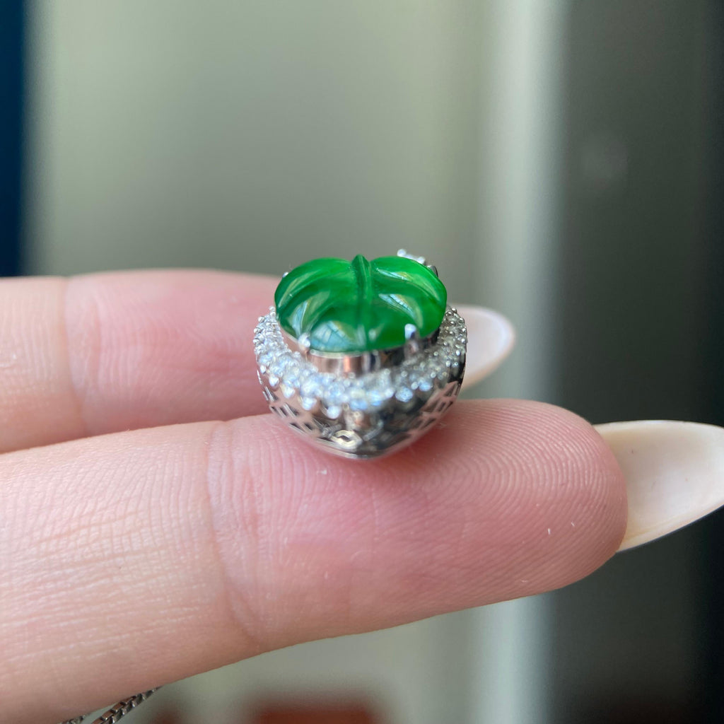 18k金钻镶冰种阳绿玉叶吊坠（yc209950）