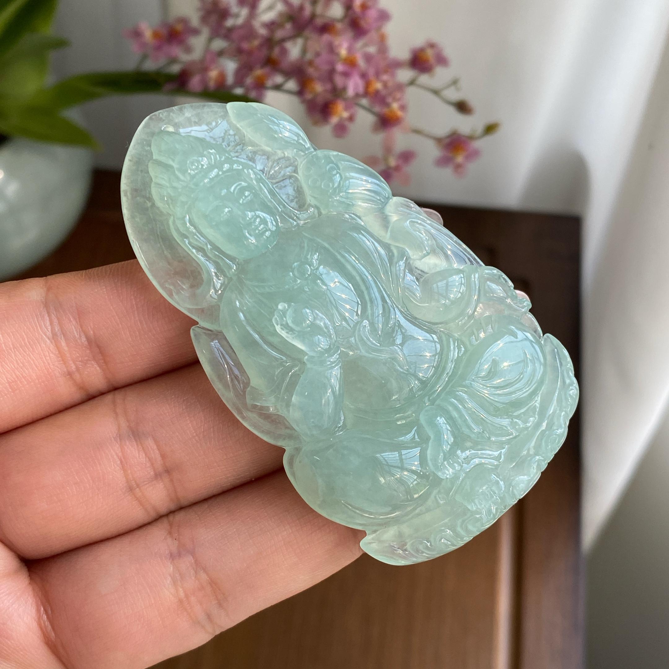 糯冰种晴底度母观音吊坠（yc297102）