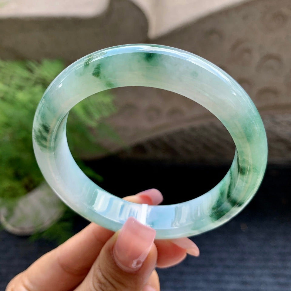 糯冰种飘蓝花平安镯（55.7mm）（yc106700）