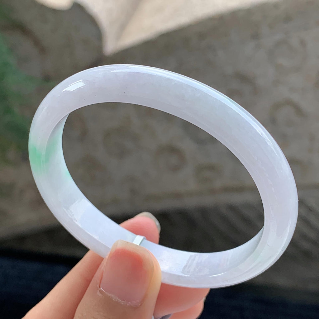 细糯种 白底青贵妃手镯 54圈 天然缅甸A货翡翠（yc699560）