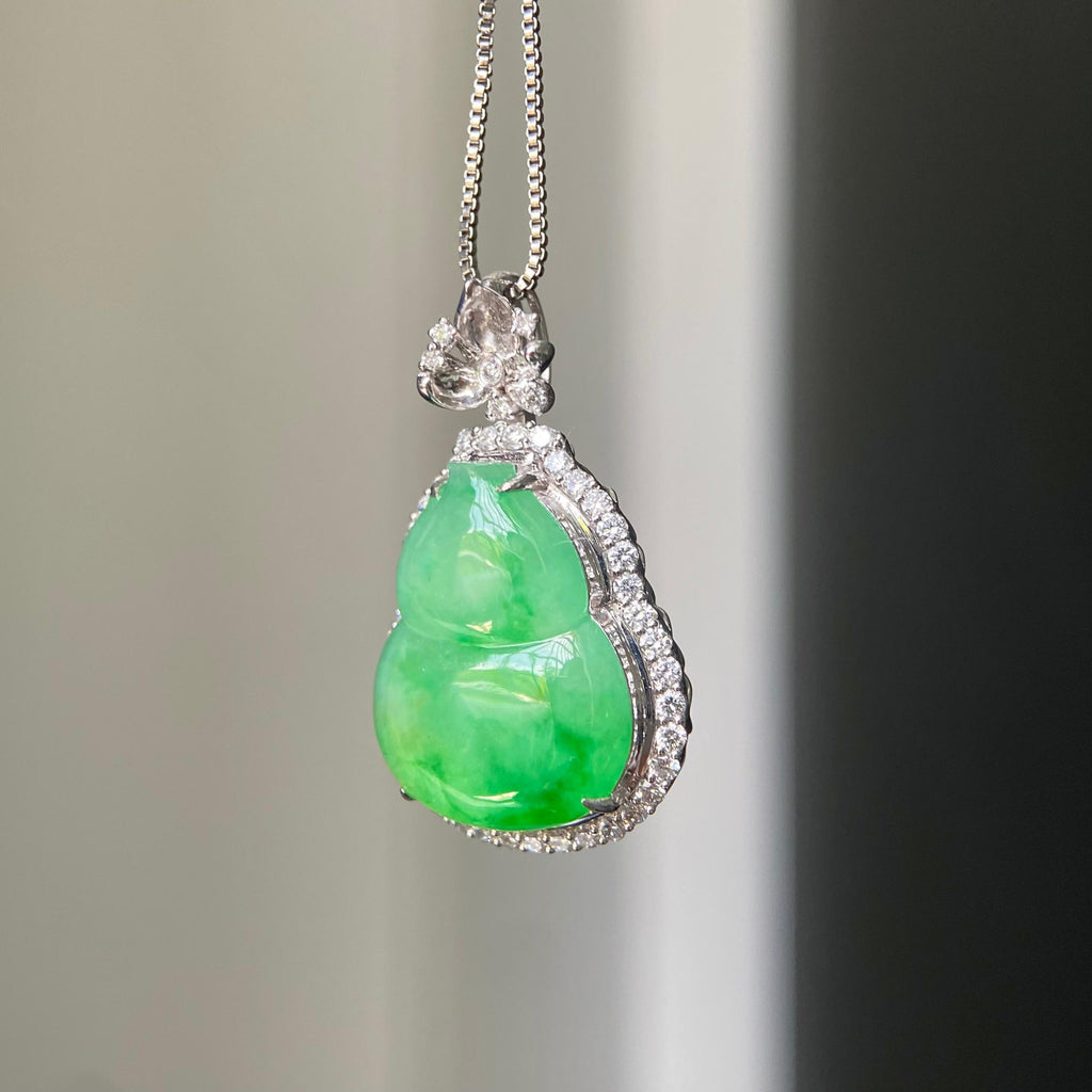 18k金钻镶冰种满绿葫芦吊坠（yc217119）