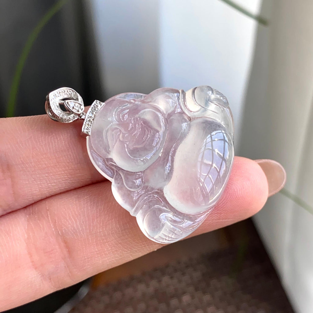 18k金钻镶冰种白月光佛公吊坠（yc263876）