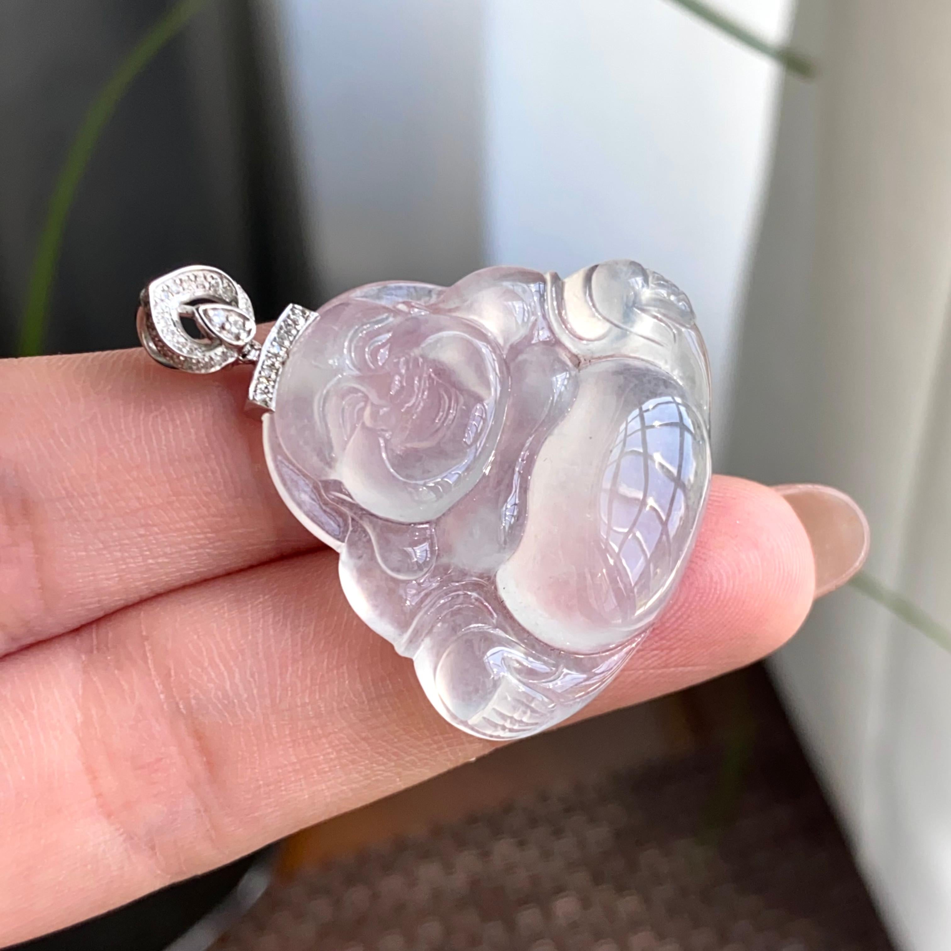 18k金钻镶冰种白月光佛公吊坠（yc263876）