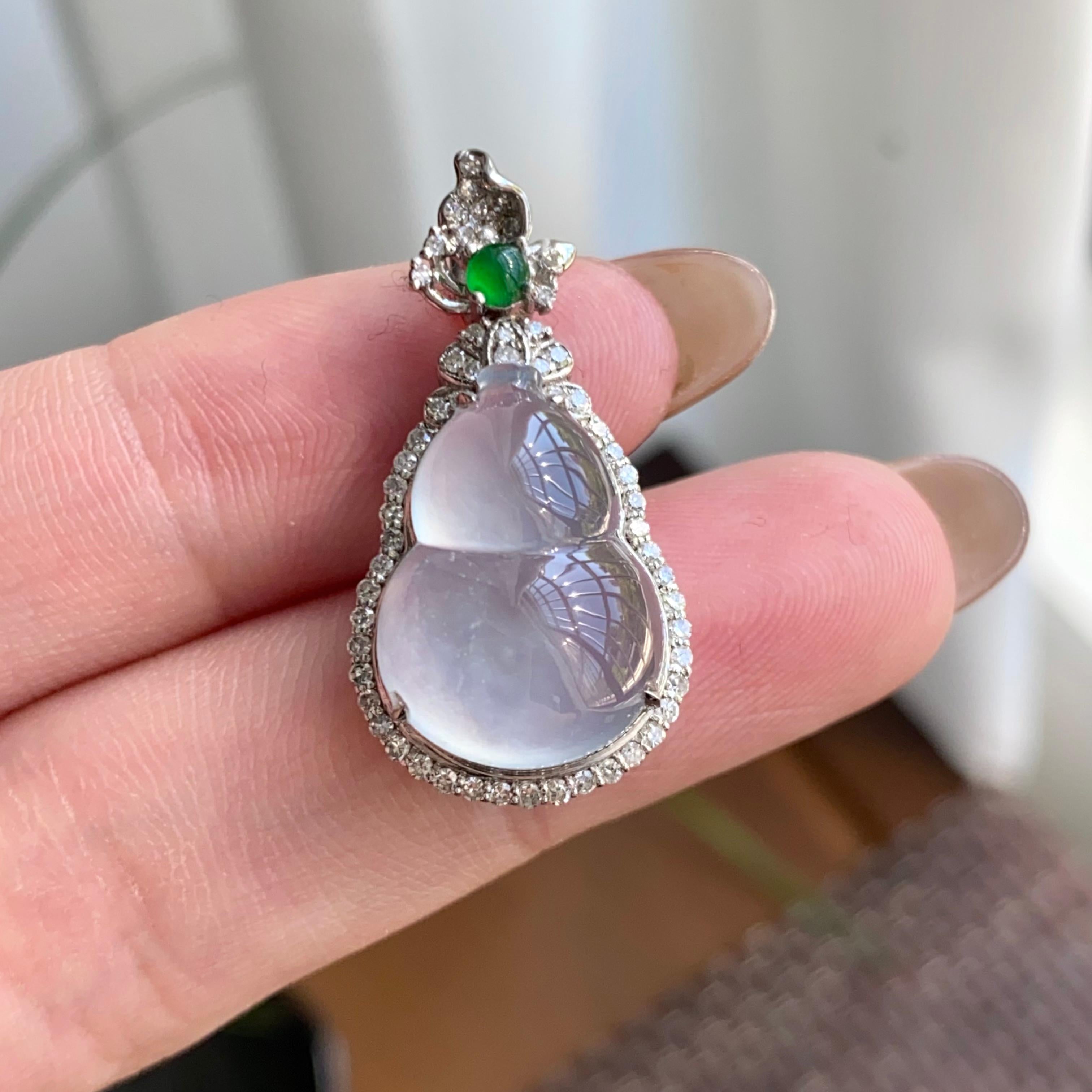 18k金钻镶高冰种白月光葫芦吊坠（yc264949）