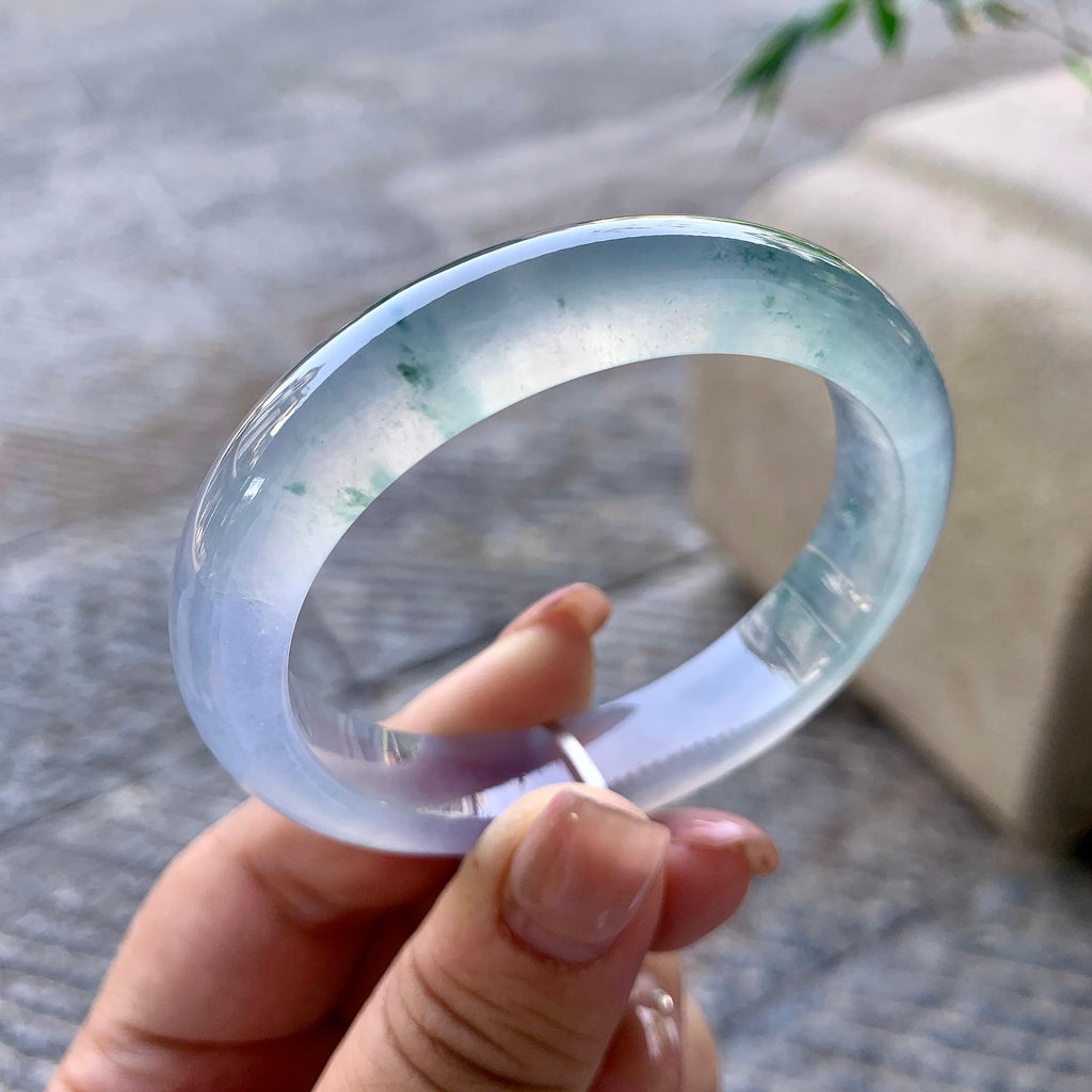 高冰种淡紫底飘绿花贵妃手镯 55.2圈口 天然缅甸A货翡翠（yc508661）