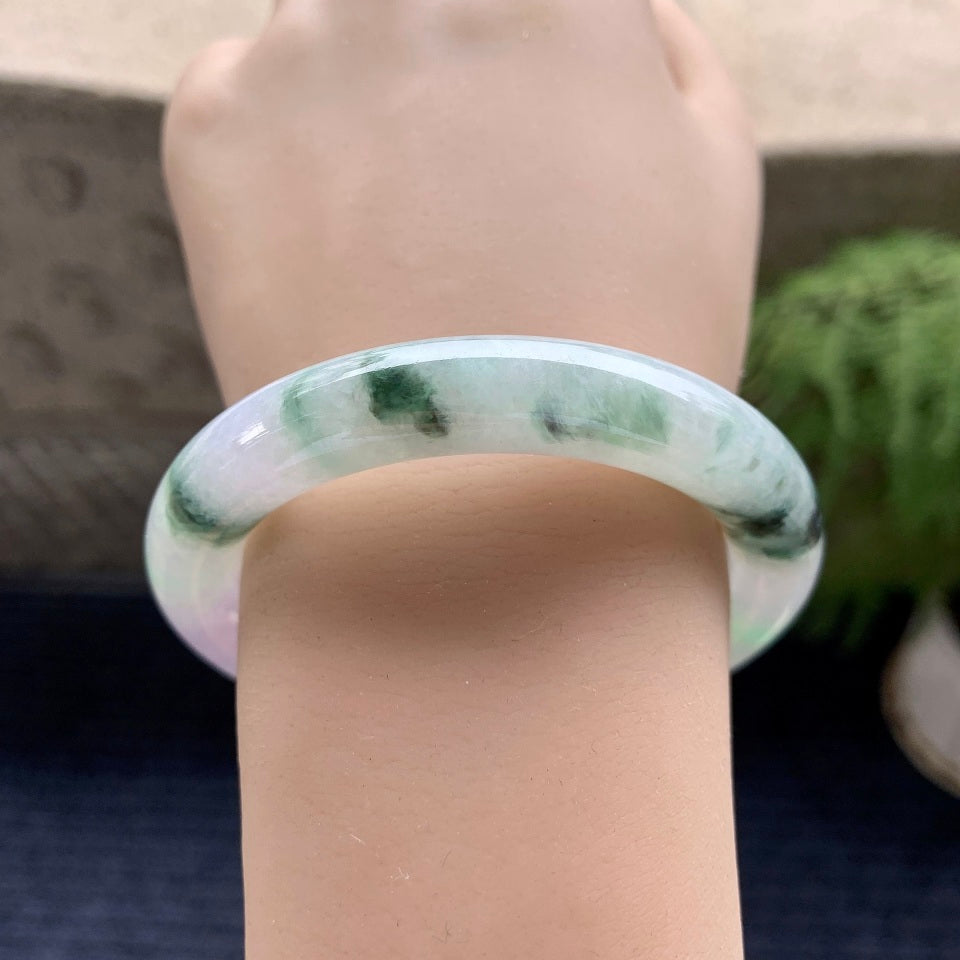 糯种飘花带淡紫罗兰圆条手镯（52.6mm）（yc088747）